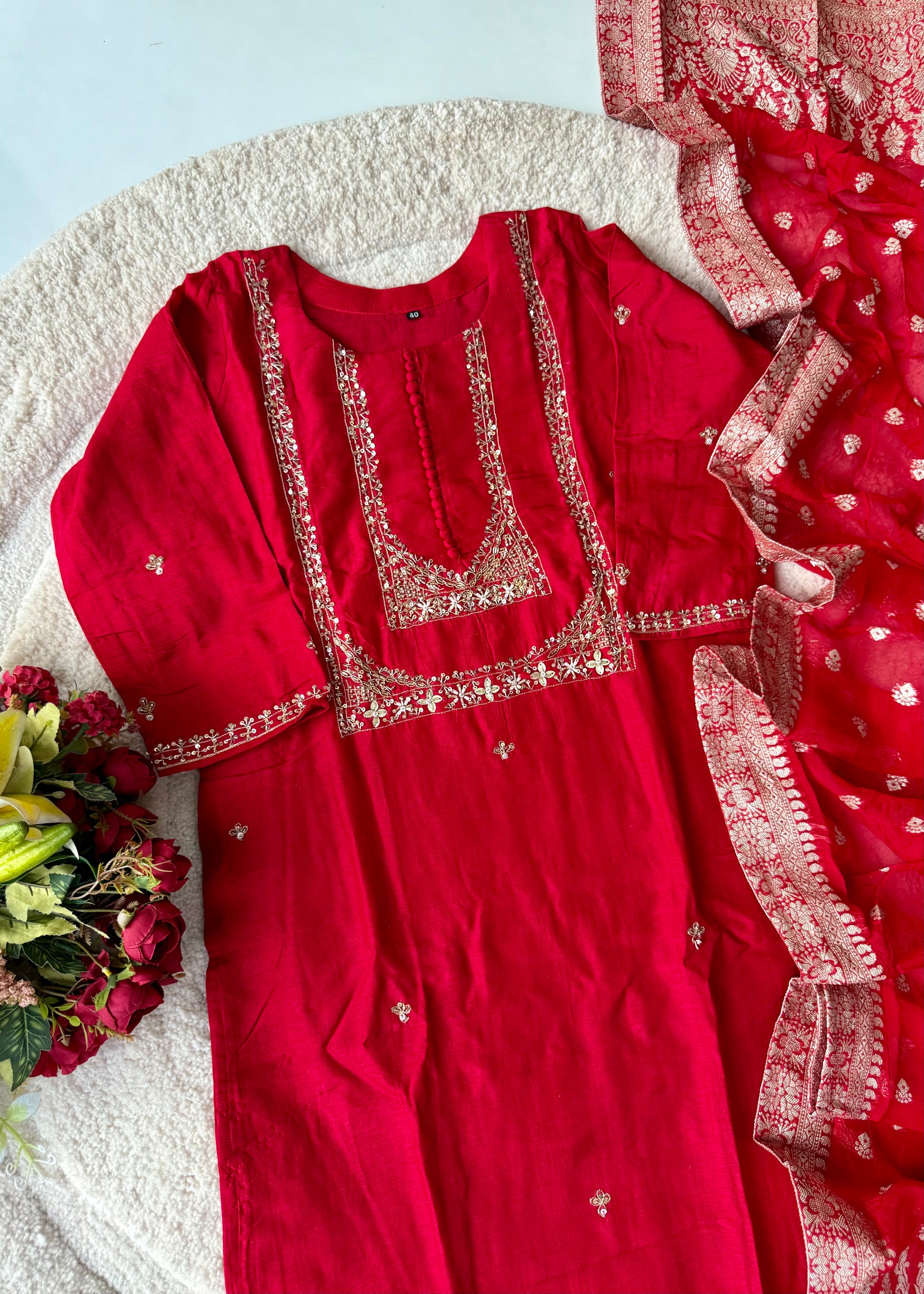 “Hiya” Premium range Dola Silk handwork Kurta Set