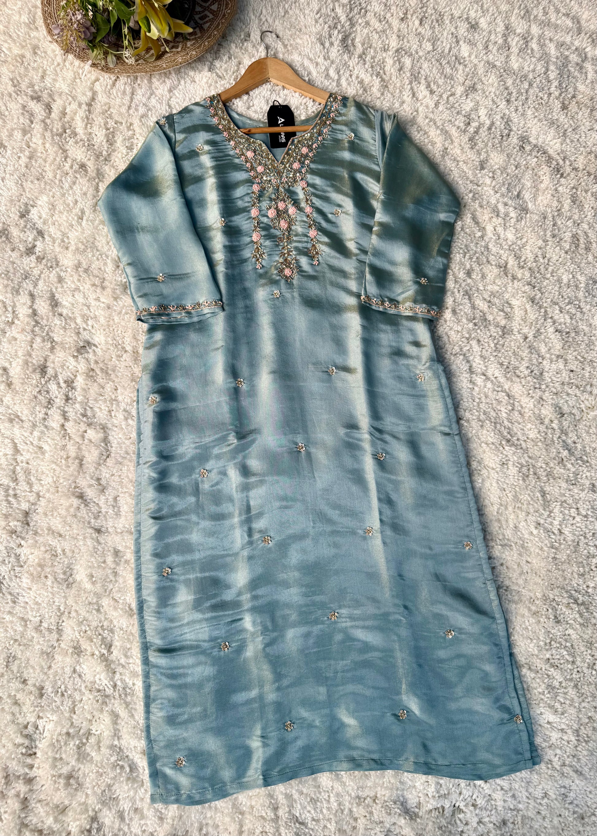 “Divya” Premium Blue Tissue Silk Kurta Set with Elegant Handwork