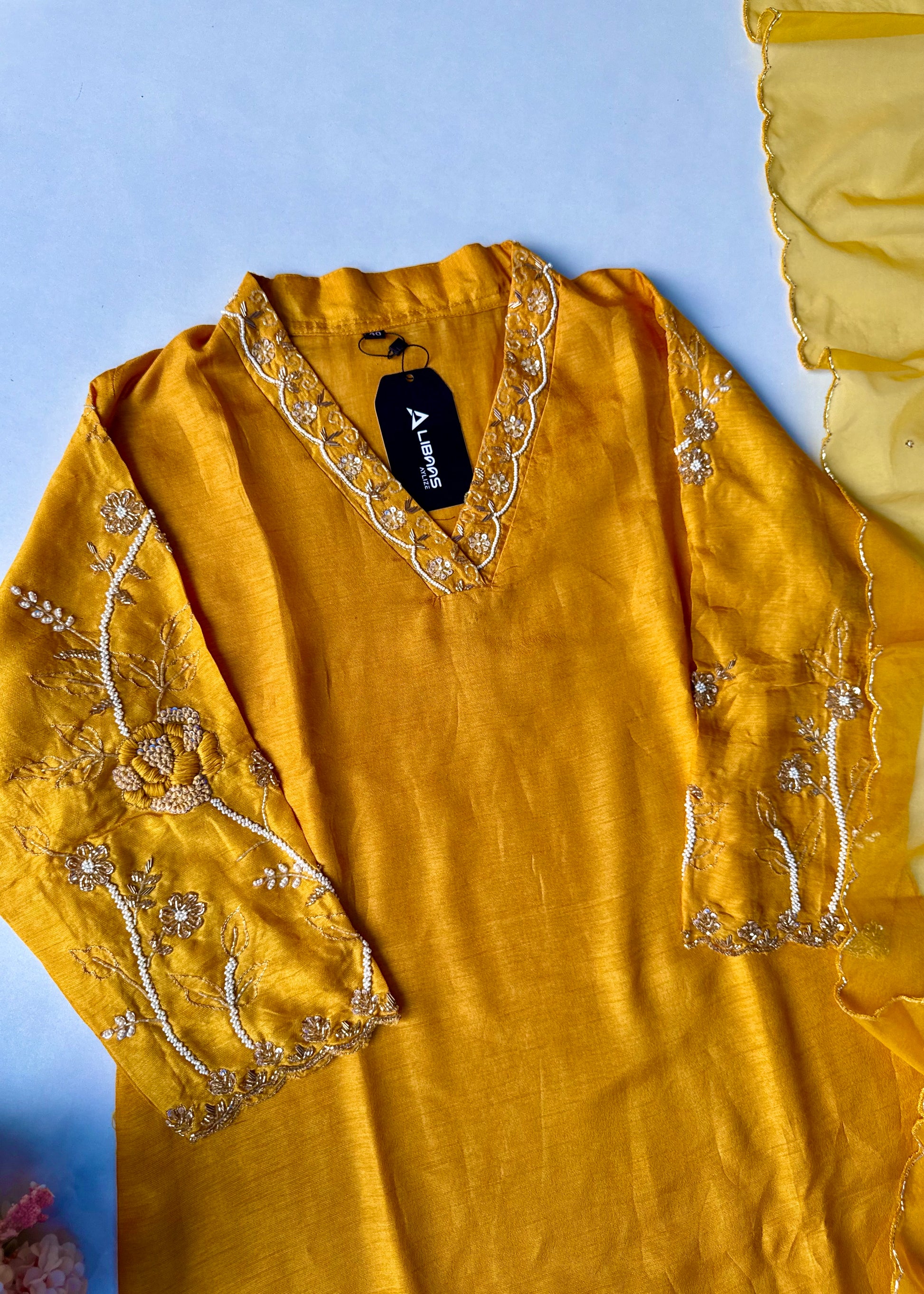 “Ivory” Beautiful Dola silk handcrafted kurta set