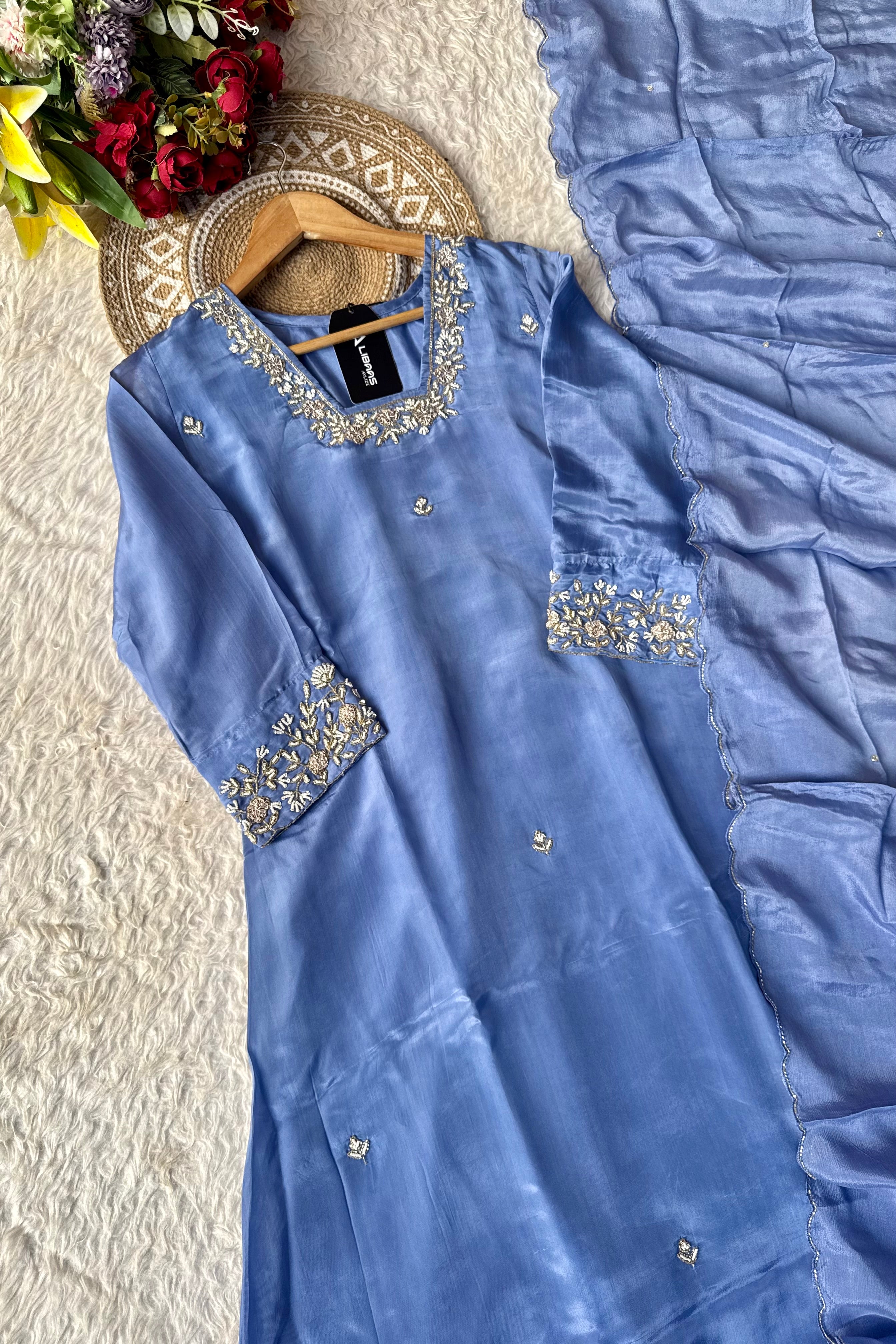“Inayat” Premium Chinnon handcrafted A- Line  kurta set