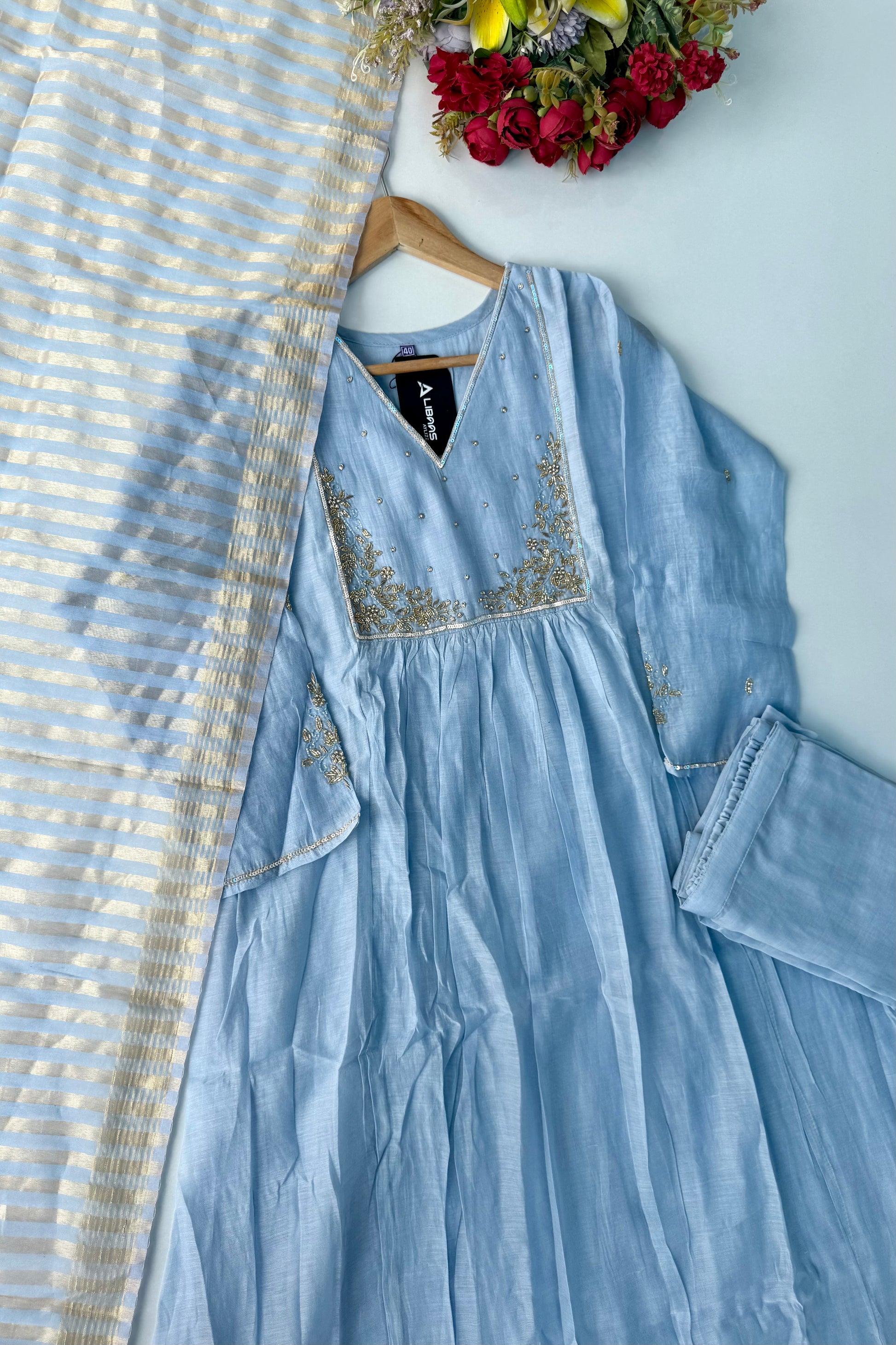 Gulnoor – Mul Chanderi A-Line Kurta Set with Dupatta