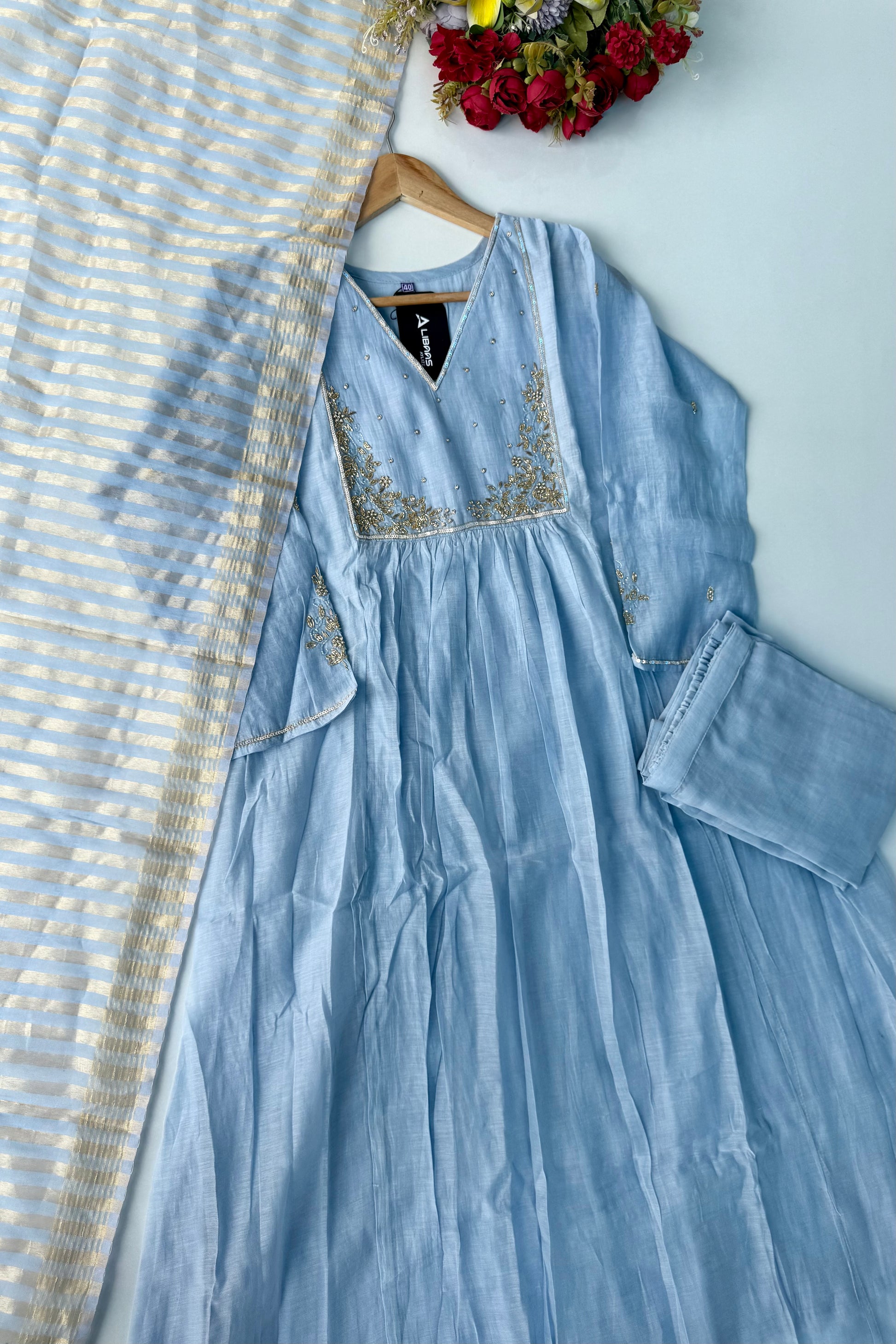 Gulnoor – Mul Chanderi A-Line Kurta Set with Dupatta