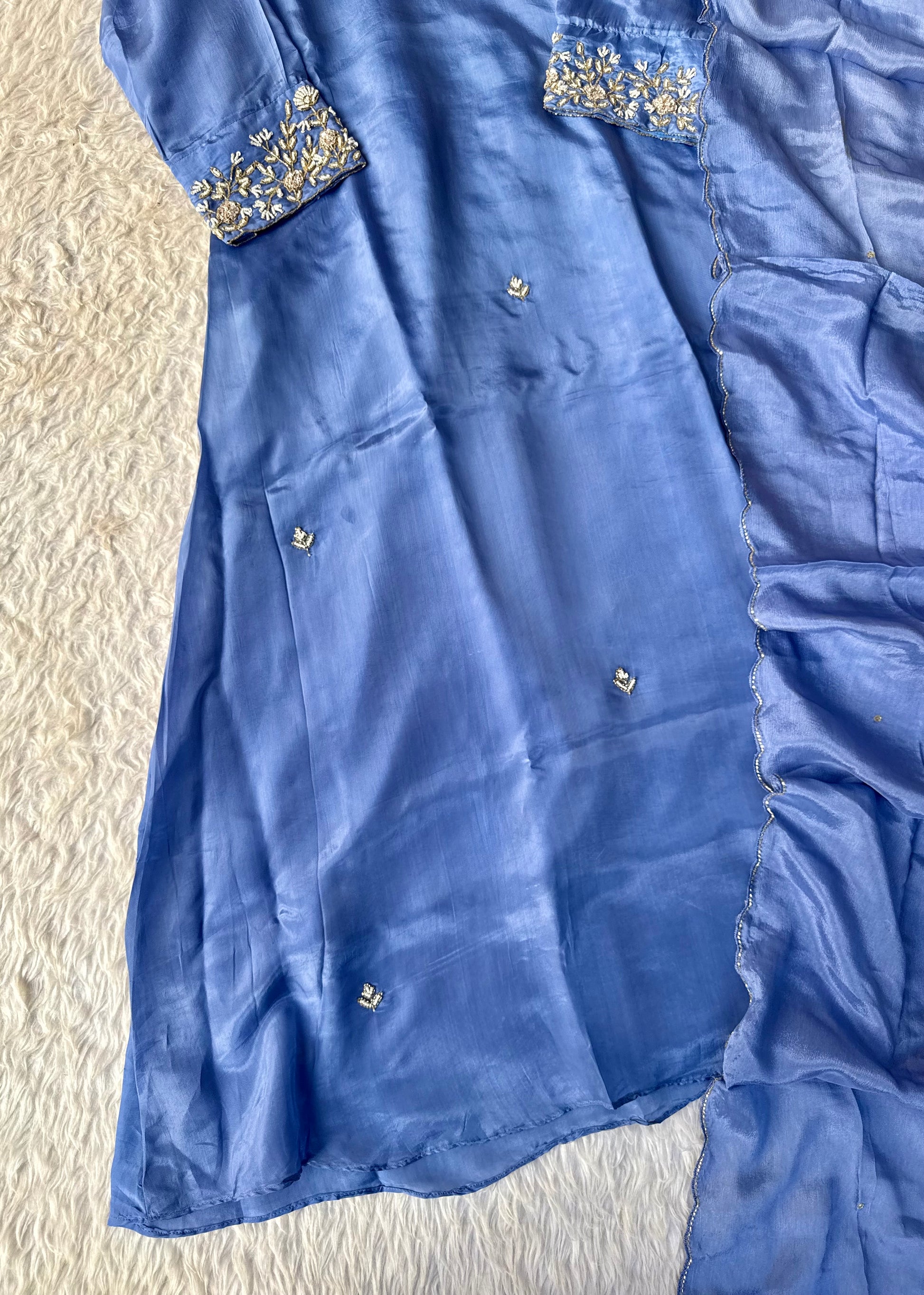 “Inayat” Premium Chinnon handcrafted A- Line  kurta set