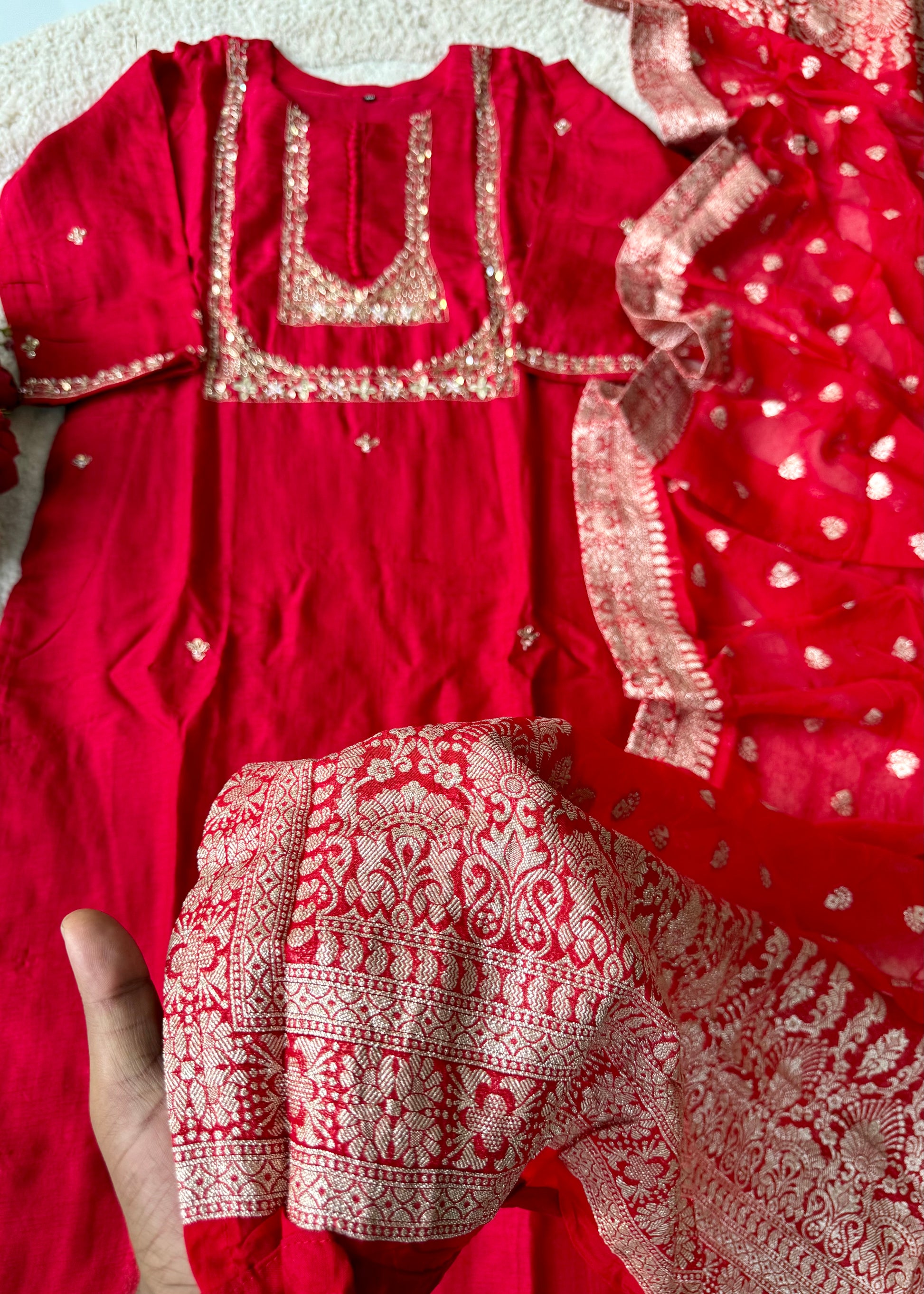 “Hiya” Premium range Dola Silk handwork Kurta Set