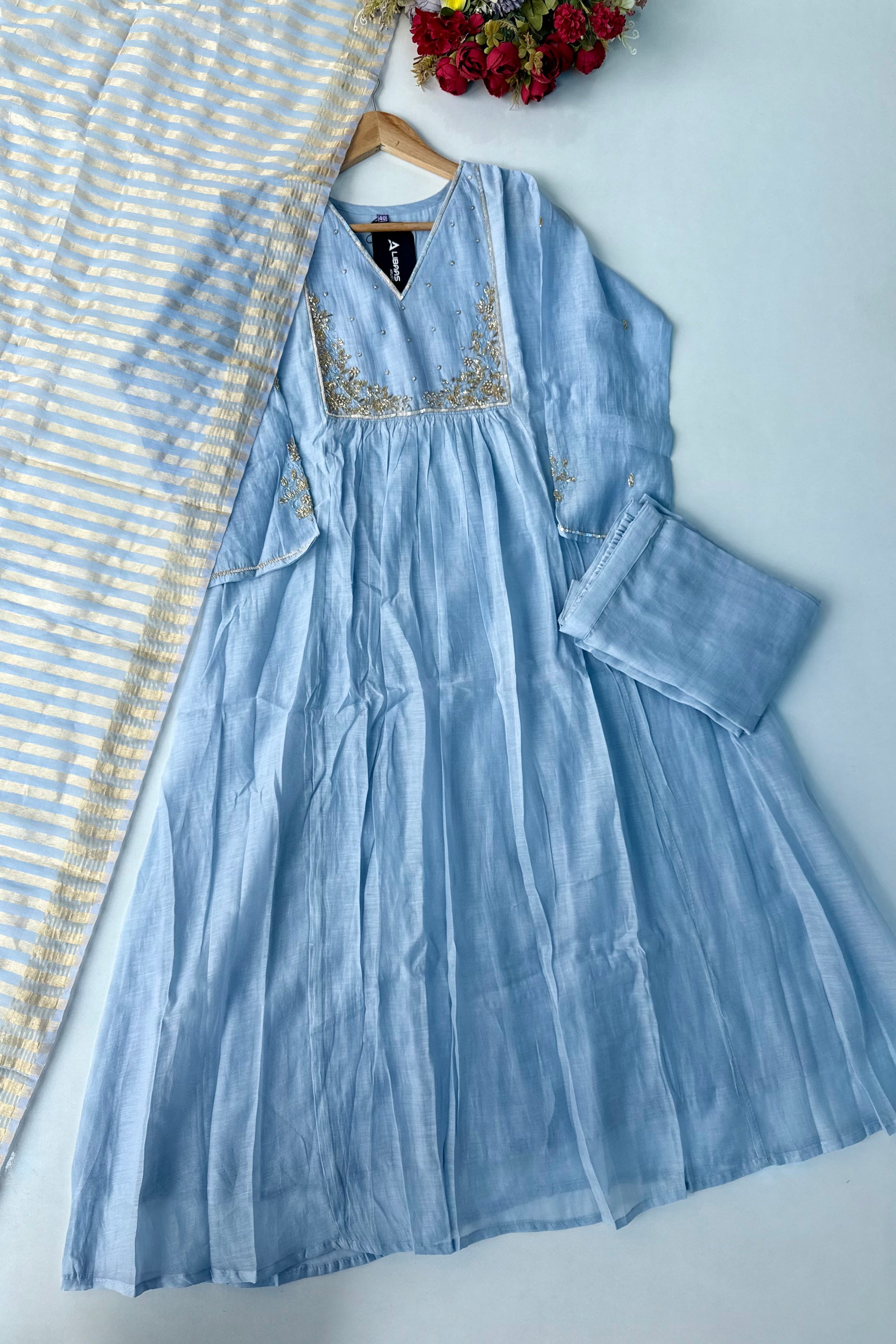 Gulnoor – Mul Chanderi A-Line Kurta Set with Dupatta