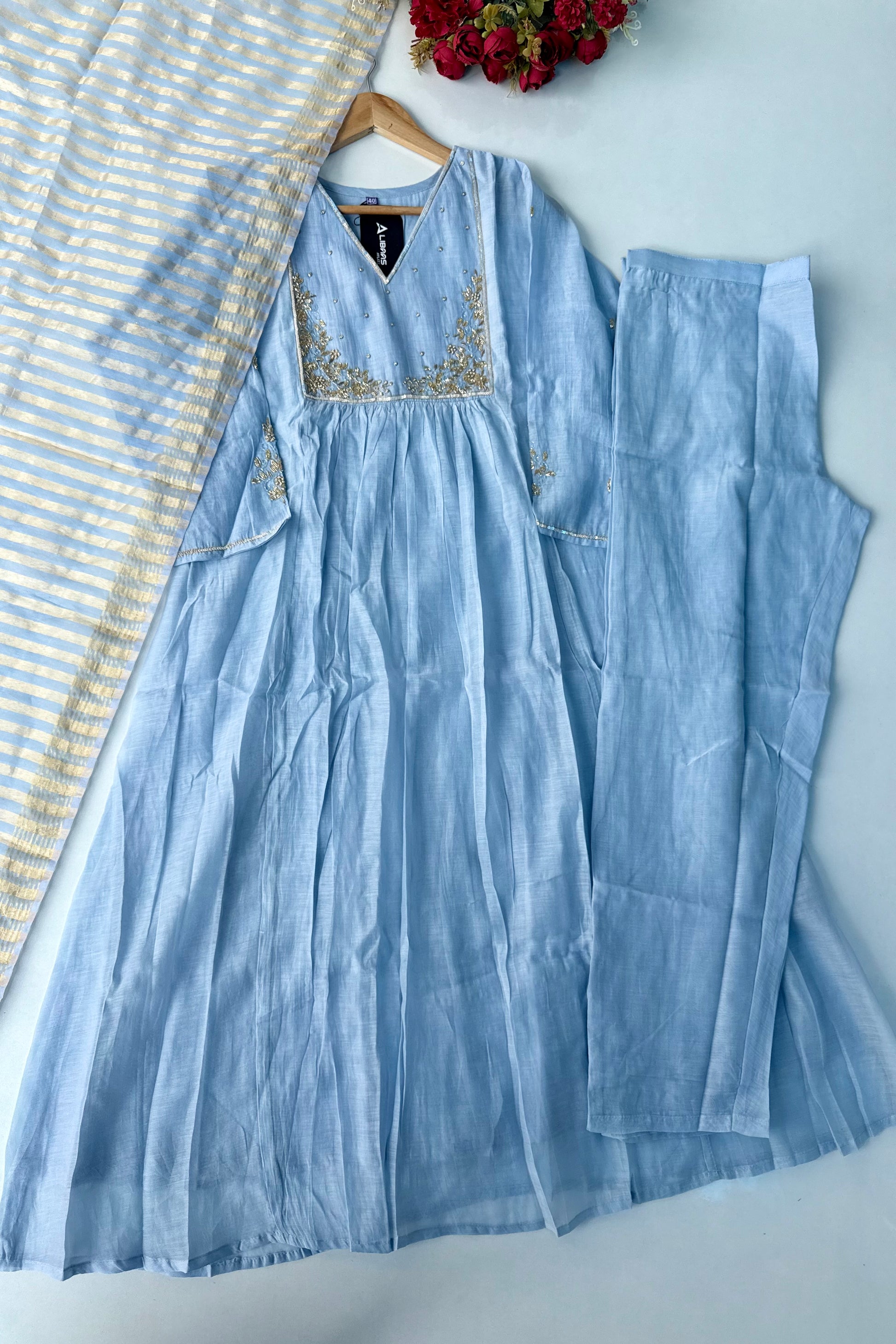 Gulnoor – Mul Chanderi A-Line Kurta Set with Dupatta