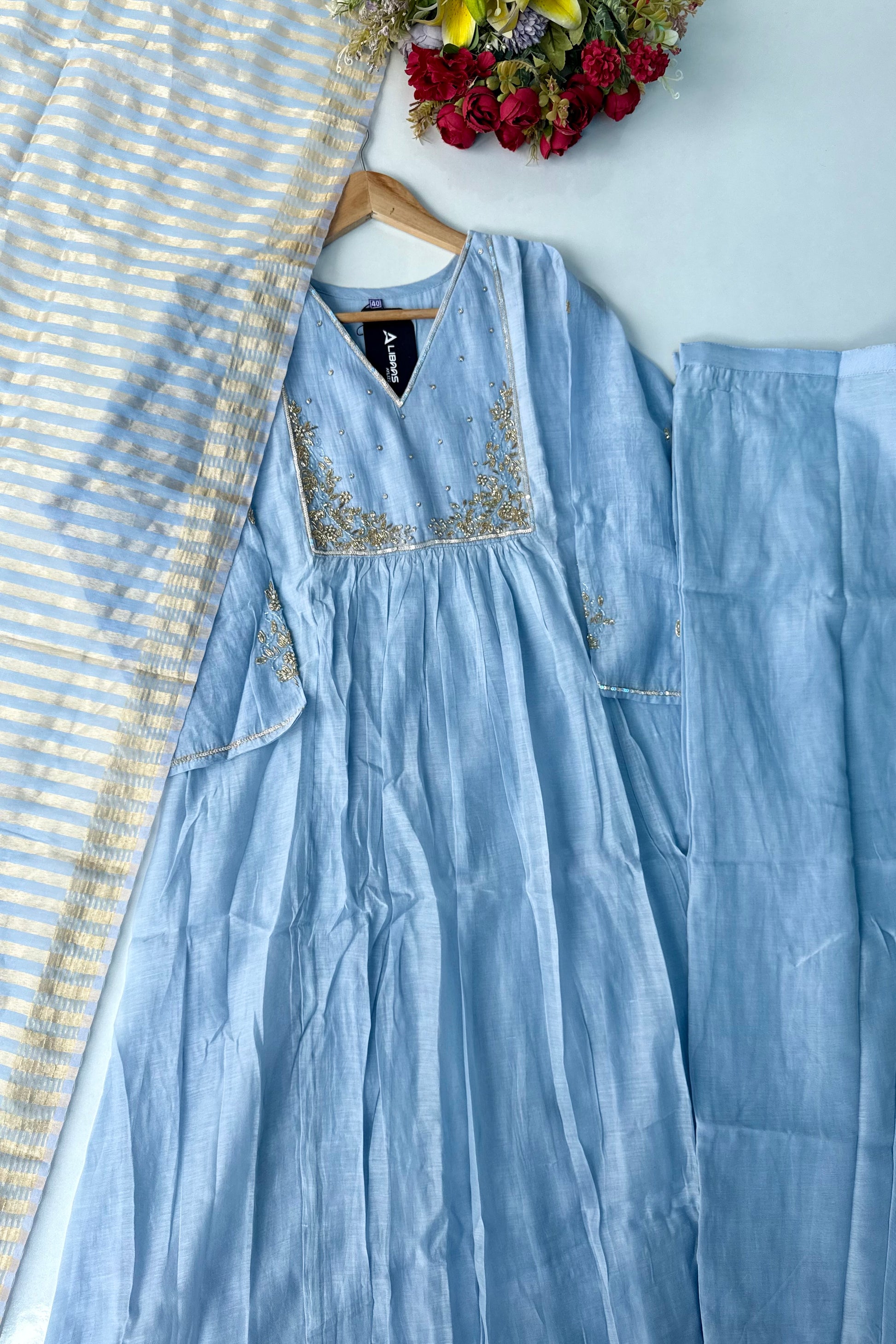 Gulnoor – Mul Chanderi A-Line Kurta Set with Dupatta