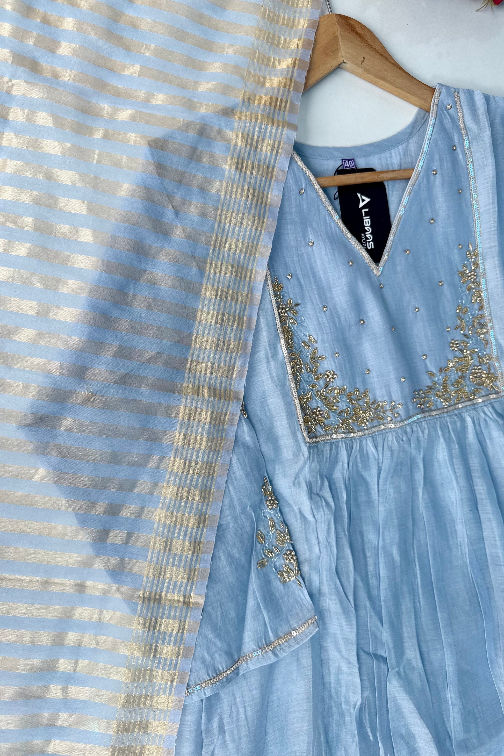 Gulnoor – Mul Chanderi A-Line Kurta Set with Dupatta