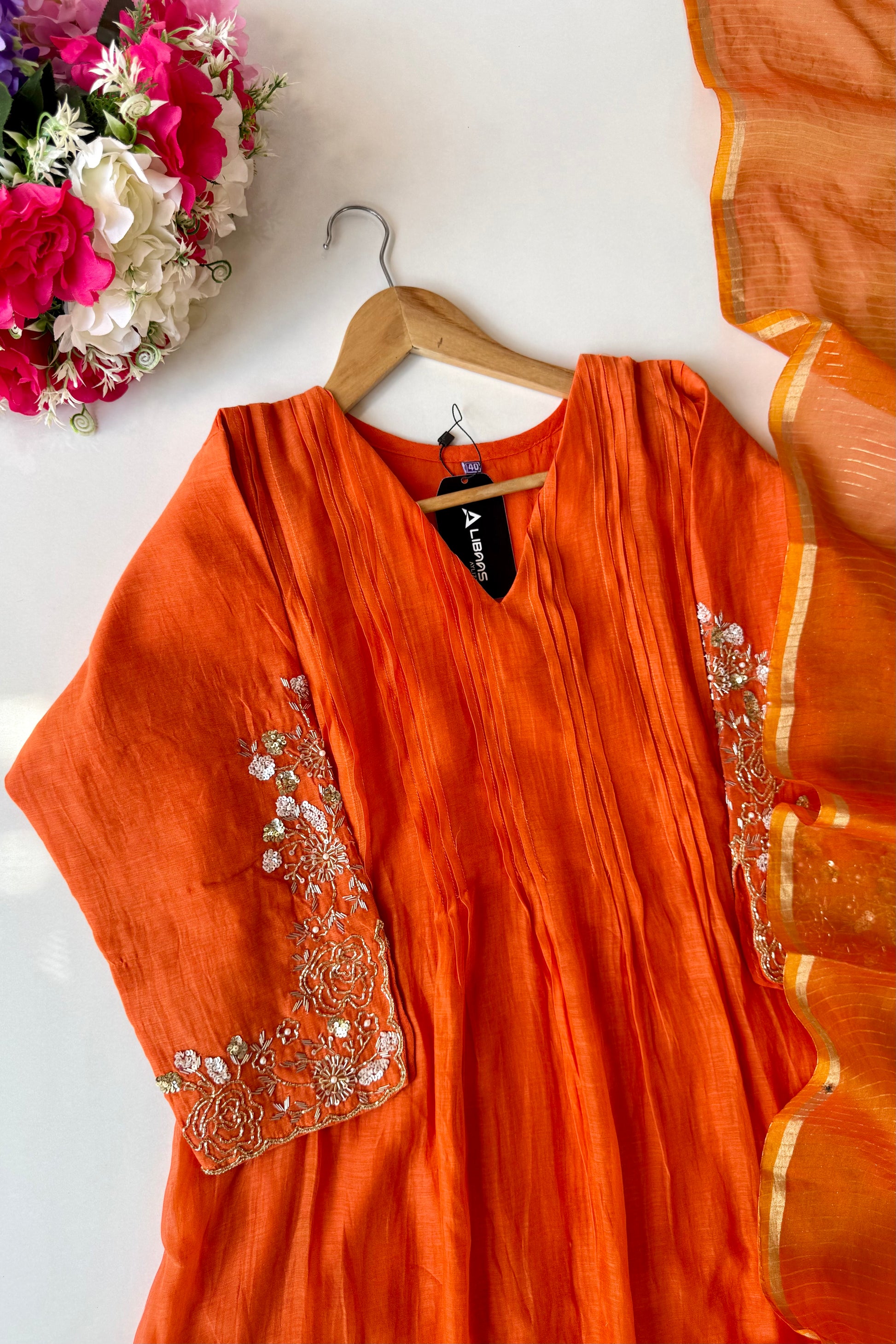 🛍️”Az025 – Premium Banaras Mul Chanderi A Line Kurta Set