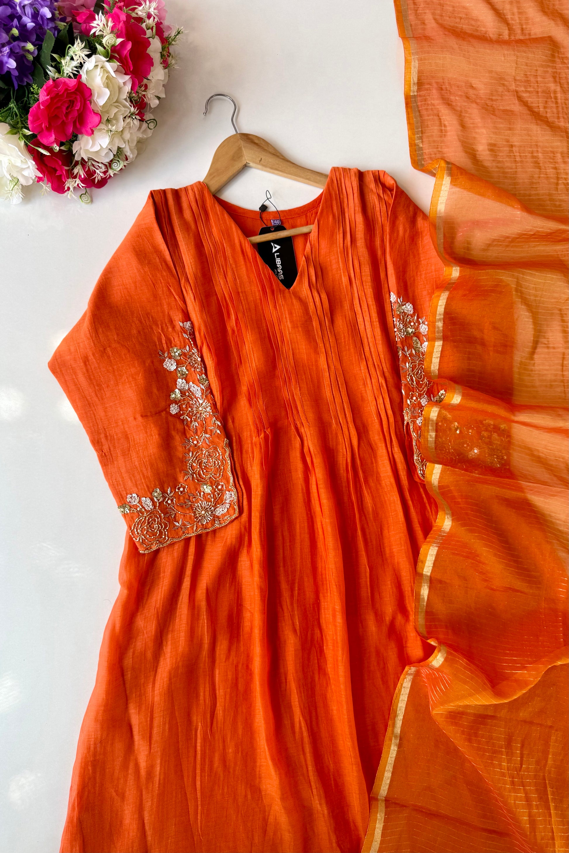 🛍️”Az025 – Premium Banaras Mul Chanderi A Line Kurta Set