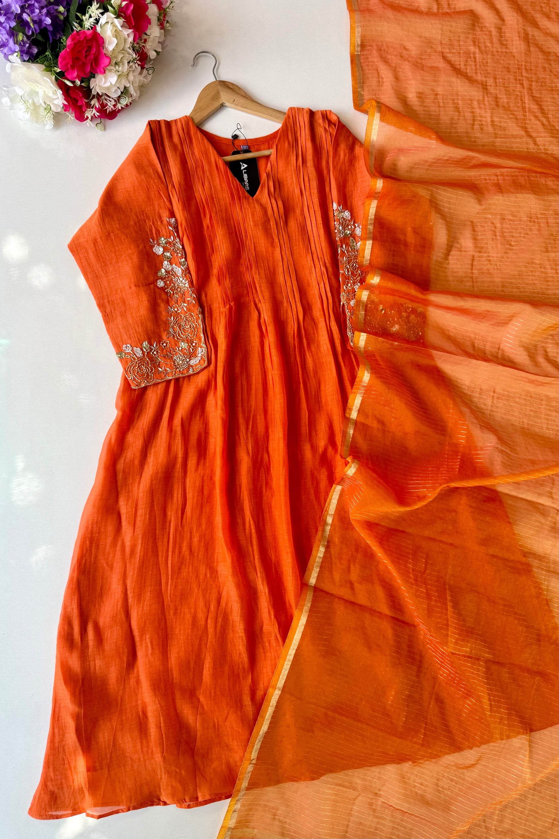 🛍️”Az025 – Premium Banaras Mul Chanderi A Line Kurta Set