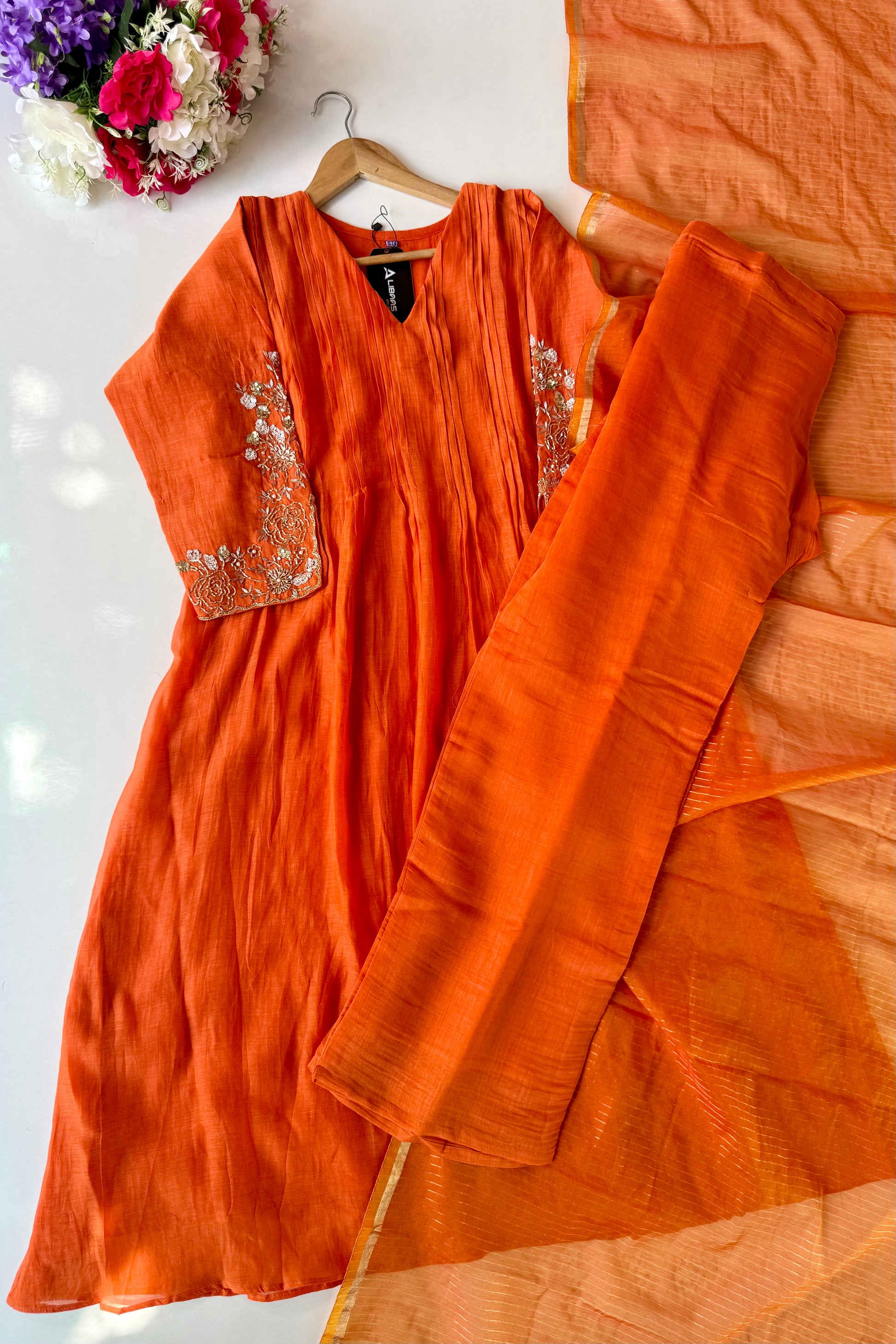 🛍️”Az025 – Premium Banaras Mul Chanderi A Line Kurta Set