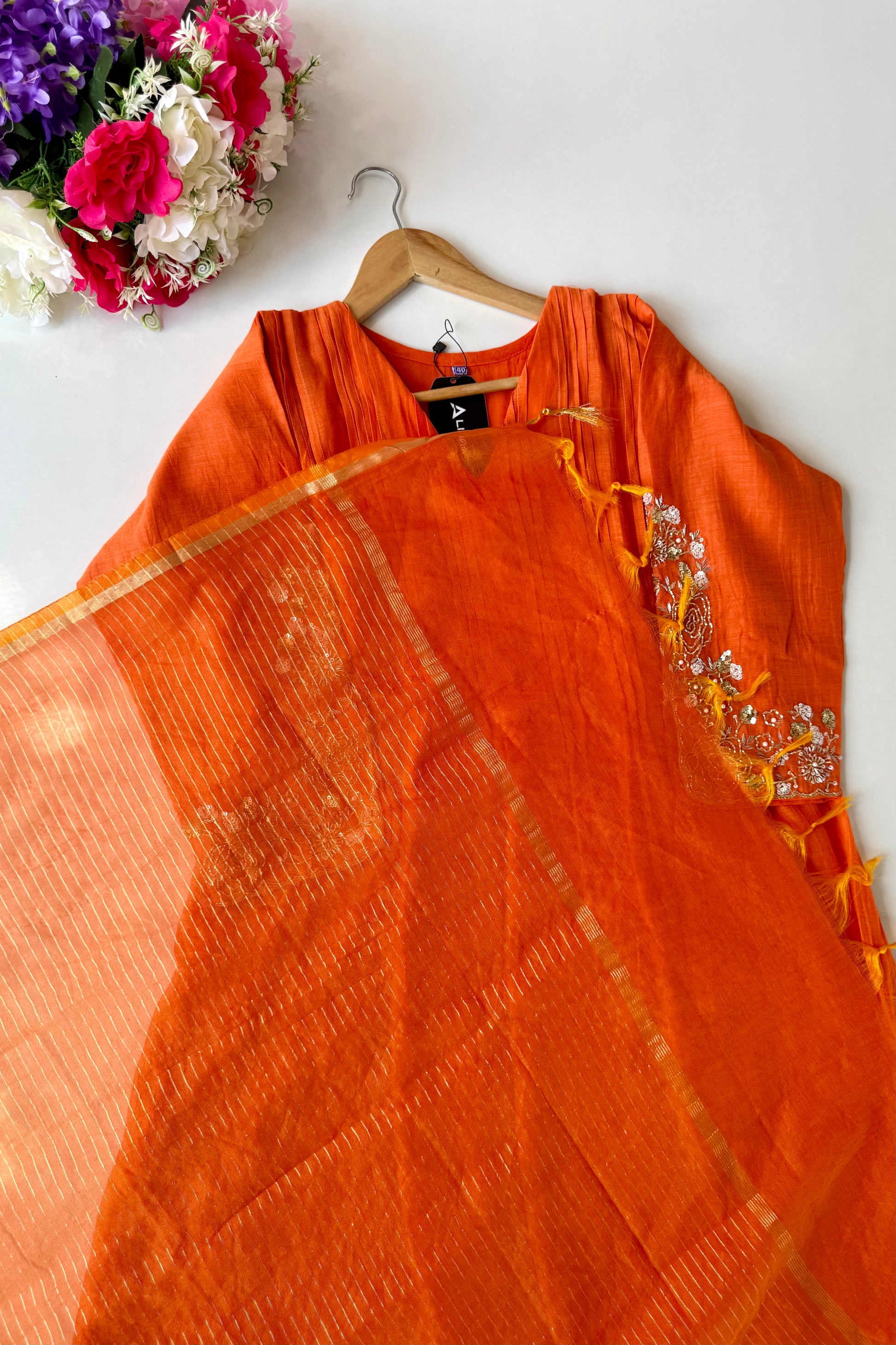 🛍️”Az025 – Premium Banaras Mul Chanderi A Line Kurta Set