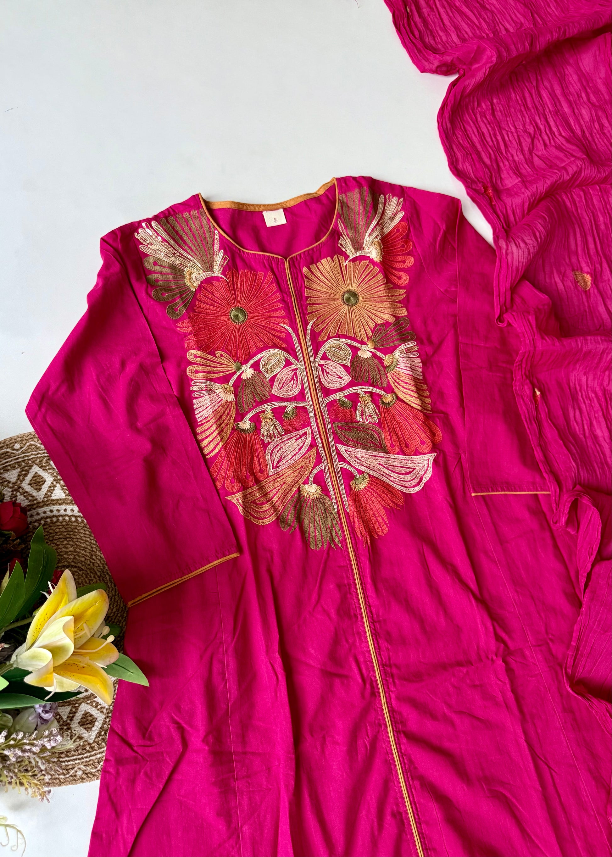 “Elegant” Embroidered Mul Cotton Kurta Set
