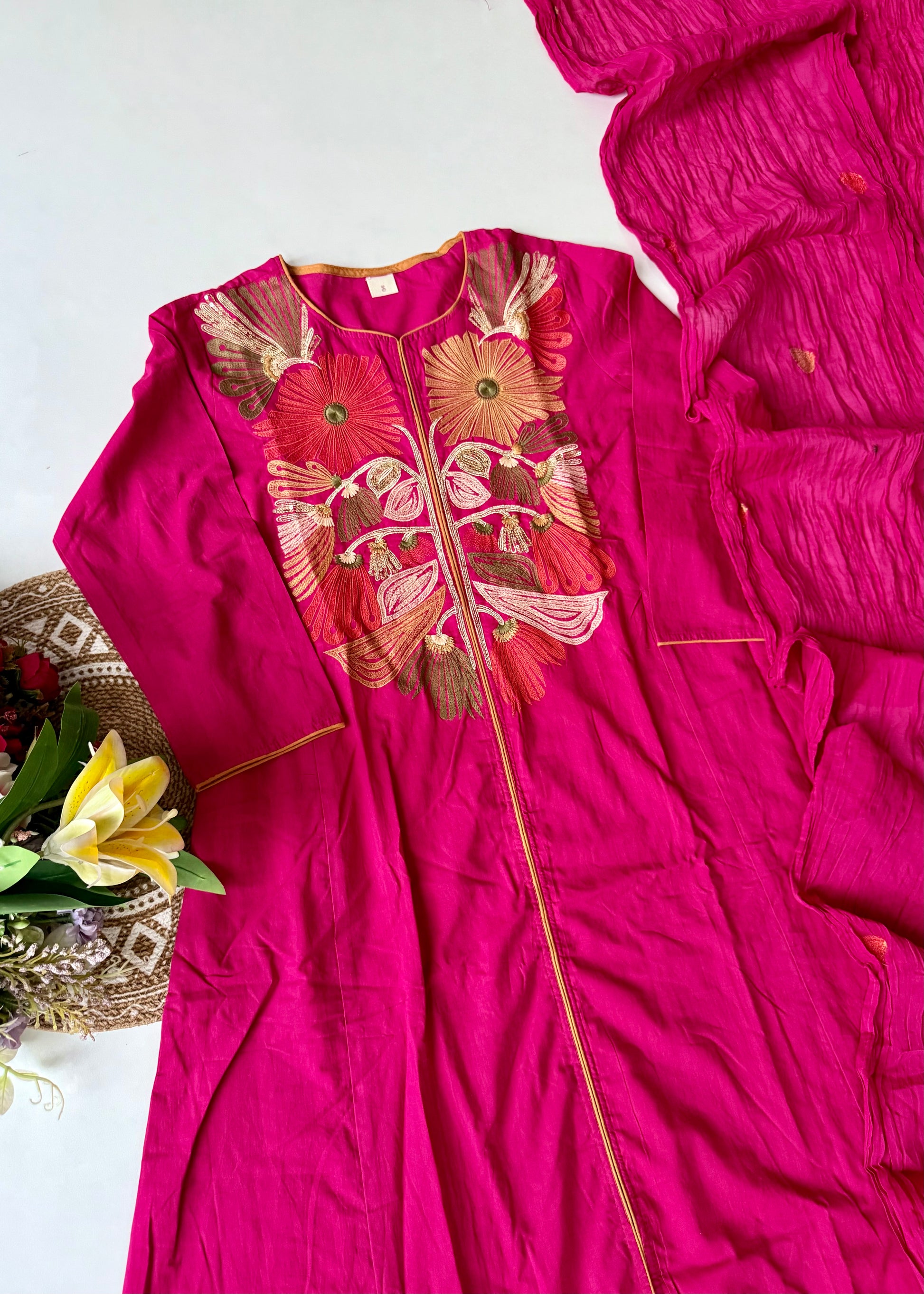 “Elegant” Embroidered Mul Cotton Kurta Set