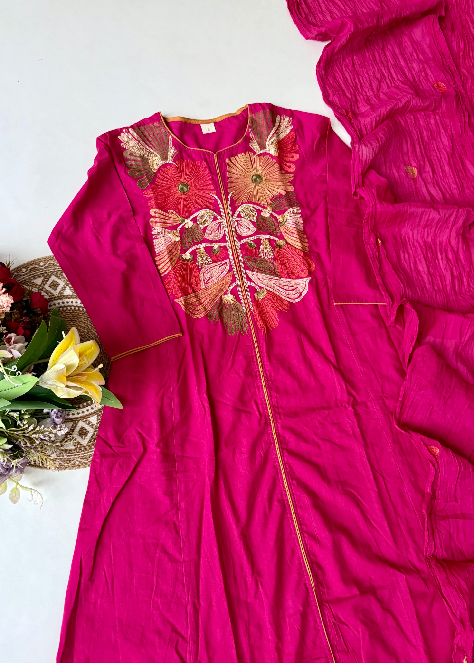 “Elegant” Embroidered Mul Cotton Kurta Set