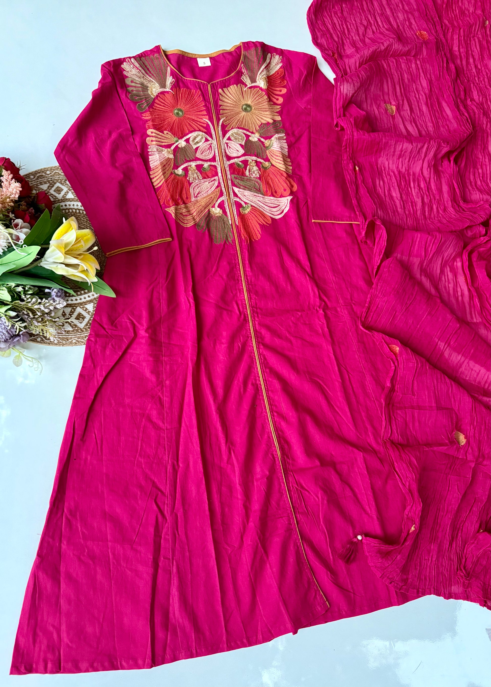“Elegant” Embroidered Mul Cotton Kurta Set