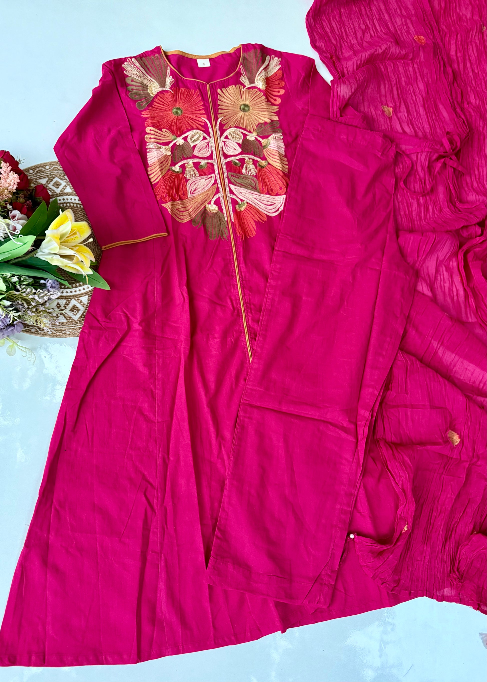 “Elegant” Embroidered Mul Cotton Kurta Set