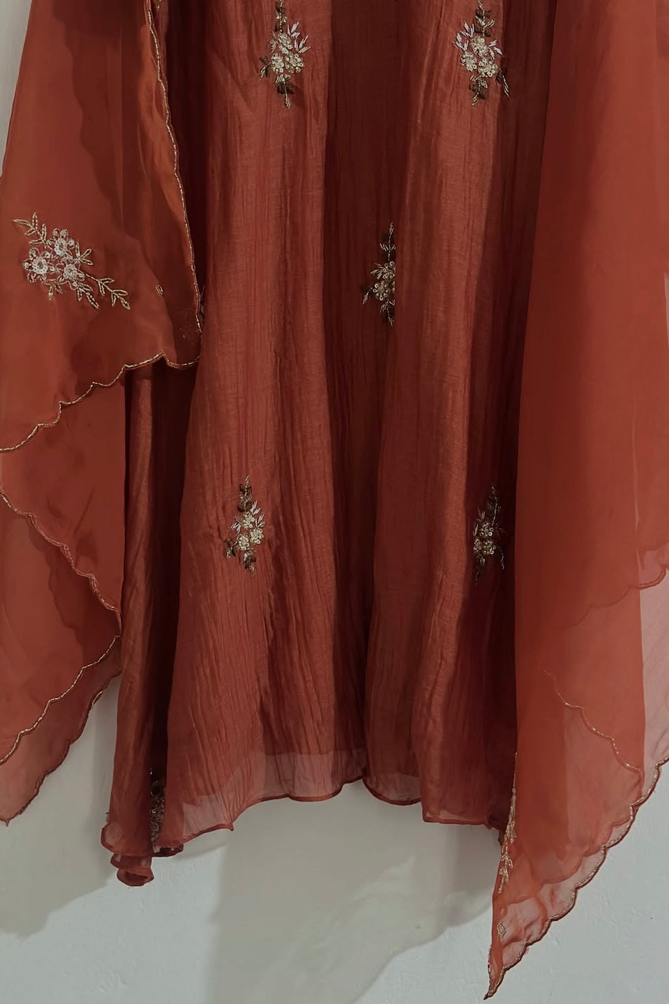 🍊Zidan- Premium Orange Mul Chanderi A Line Suit set