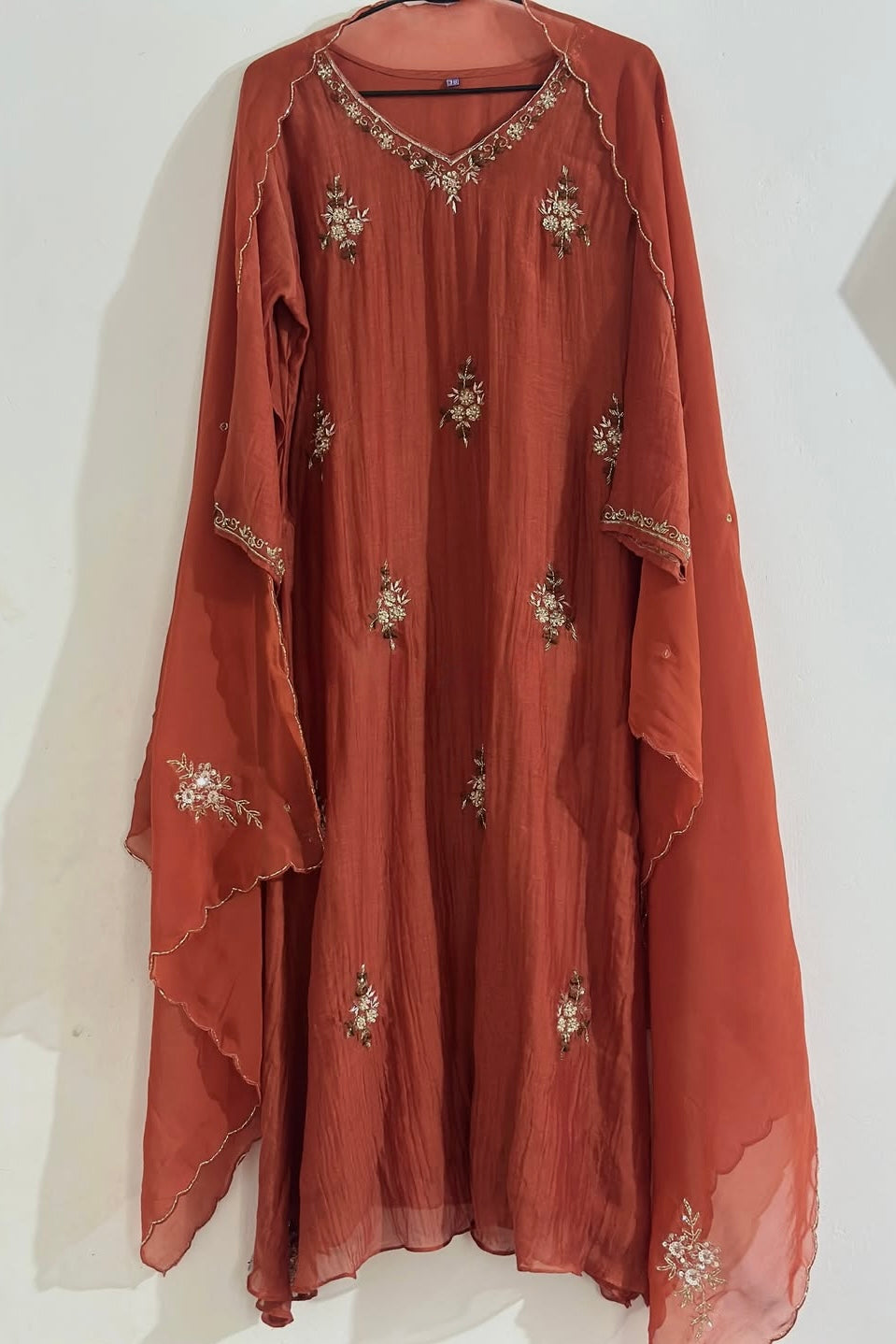 🍊Zidan- Premium Orange Mul Chanderi A Line Suit set