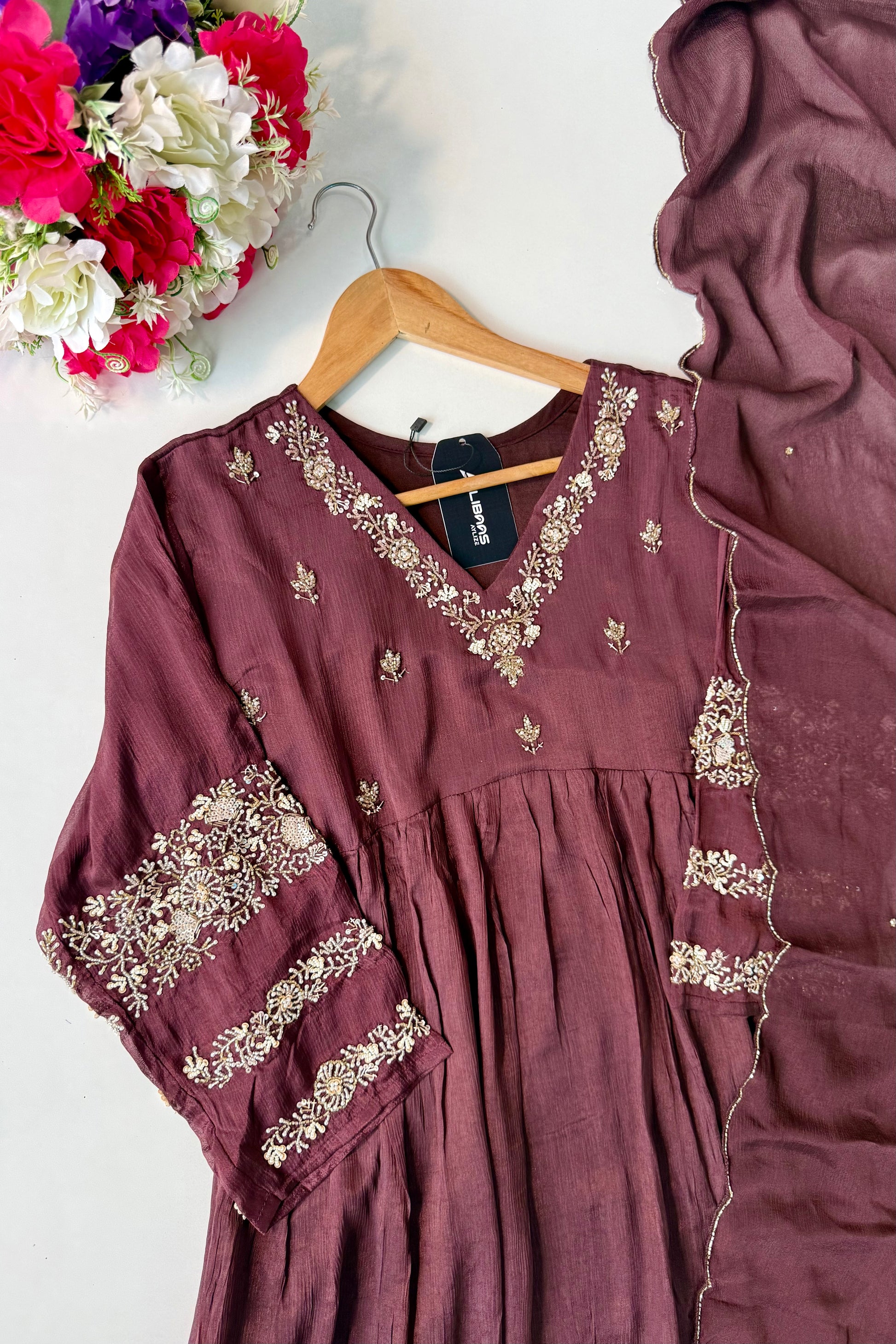“Az026” Premium Party Wear Chinnon Anarkali Suit set 🛍️