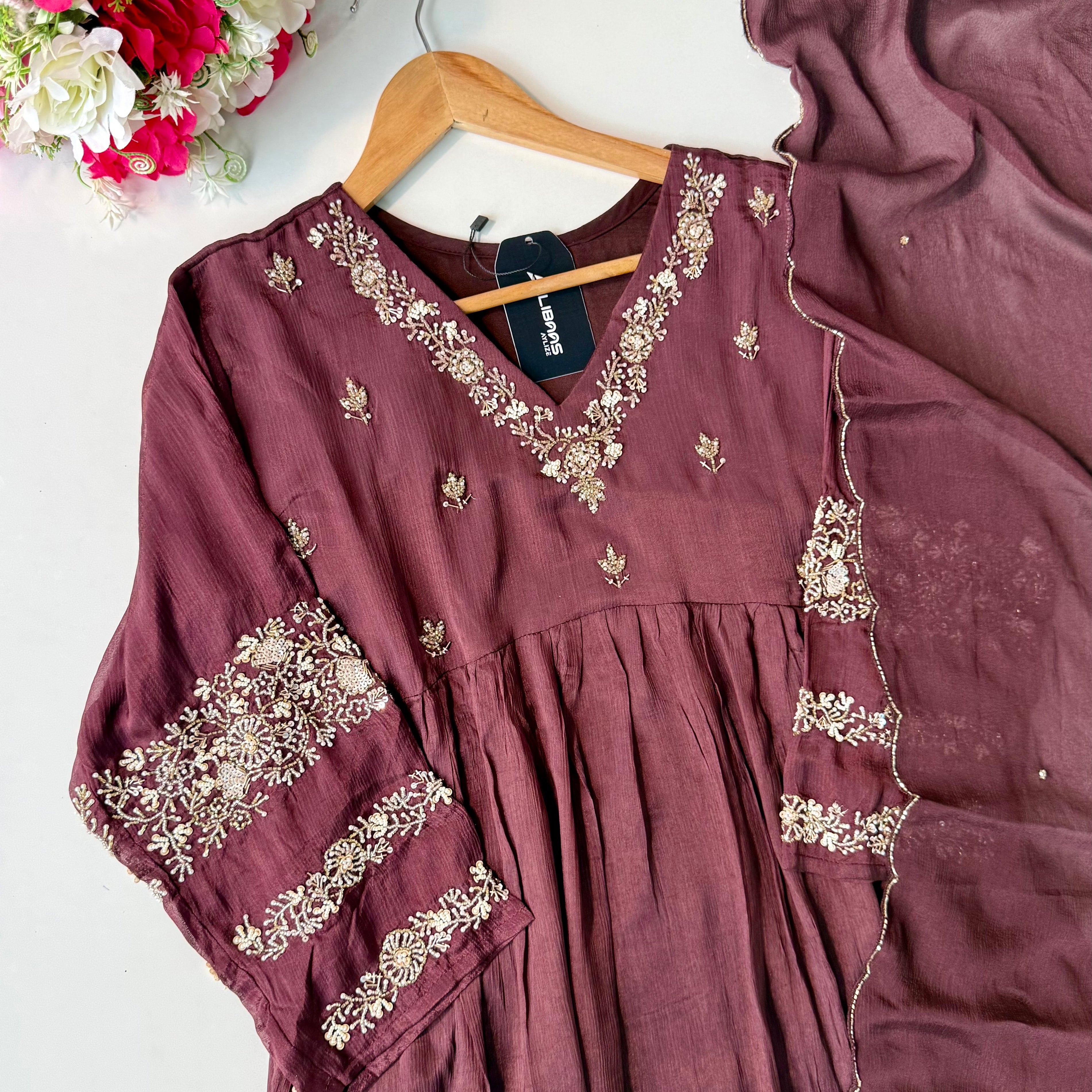 “Az026” Premium Party Wear Chinnon Anarkali Suit set 🛍️