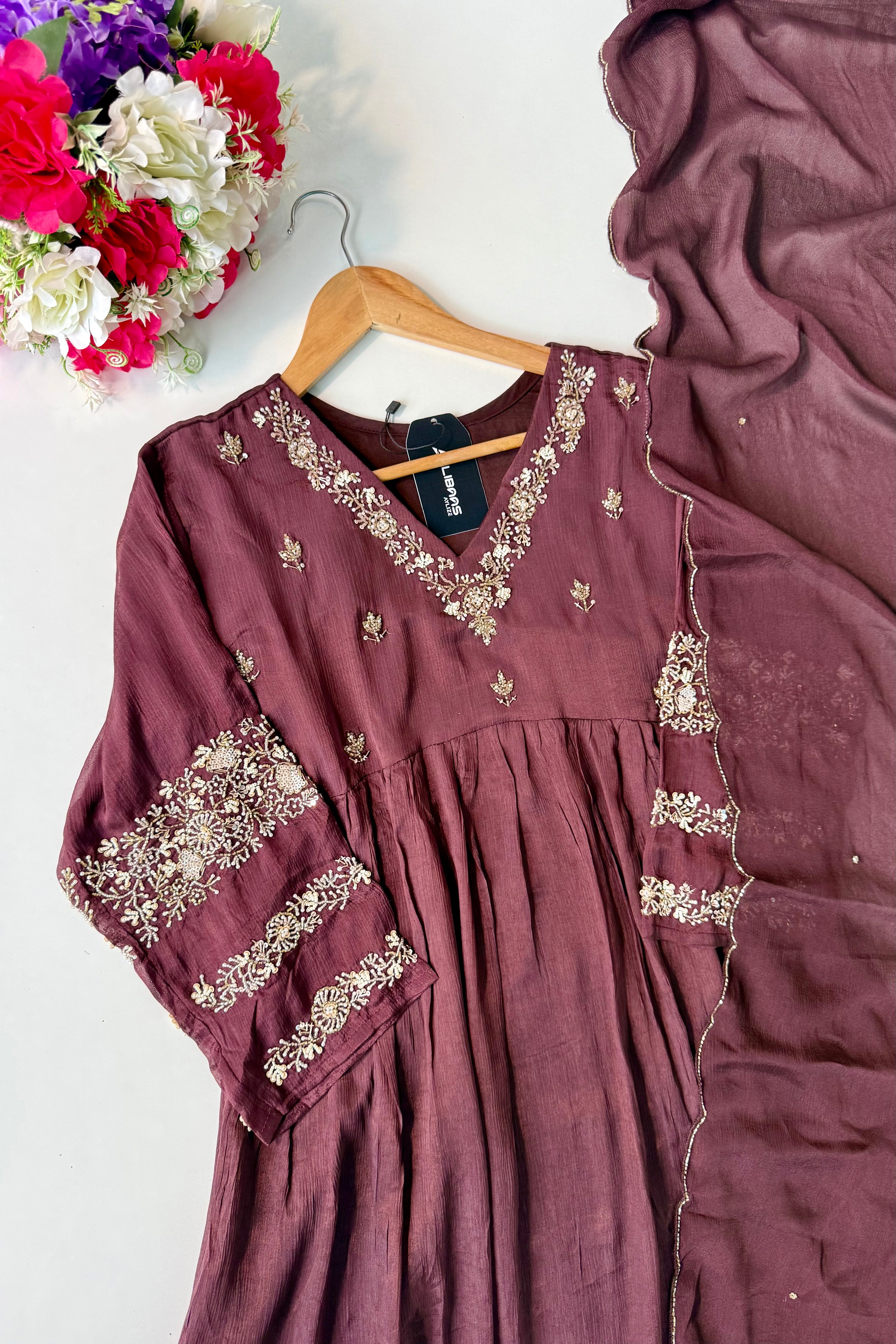 “Az026” Premium Party Wear Chinnon Anarkali Suit set 🛍️