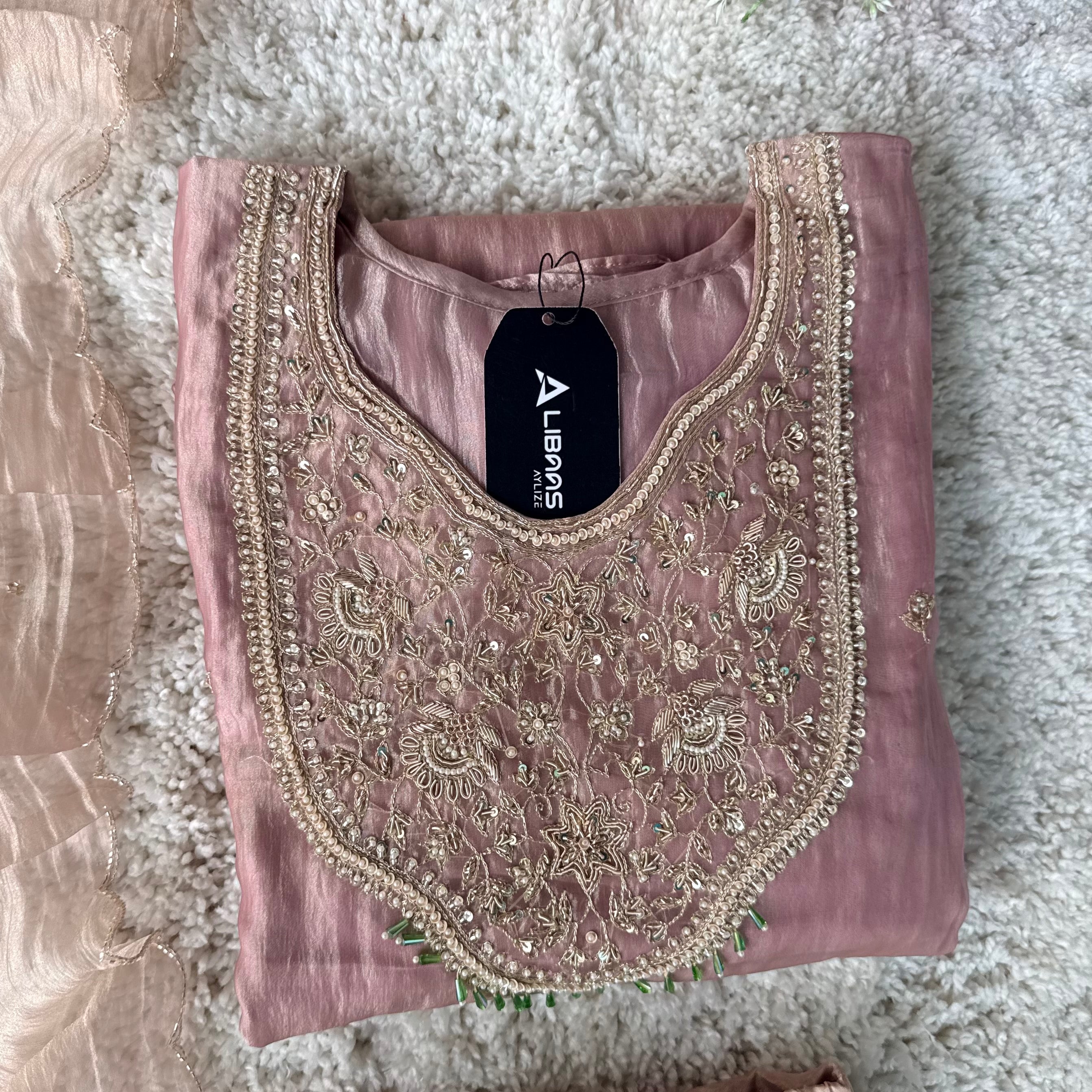 ✨Iqra - Mauve Pink Crushed Tissue A-Line Kurta sets