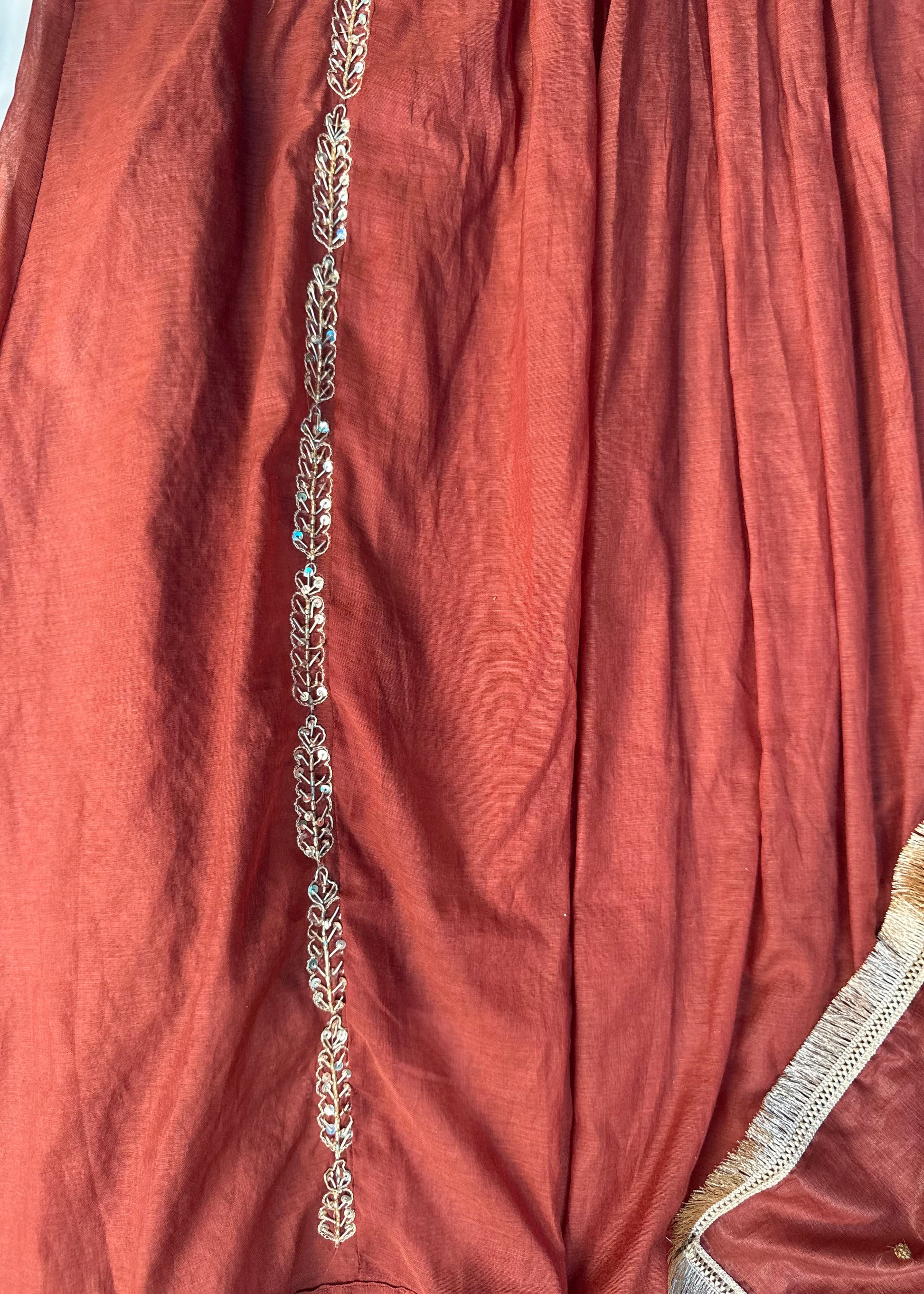 “Anya” Rust Brown Mul Chanderi anarkali kurta set