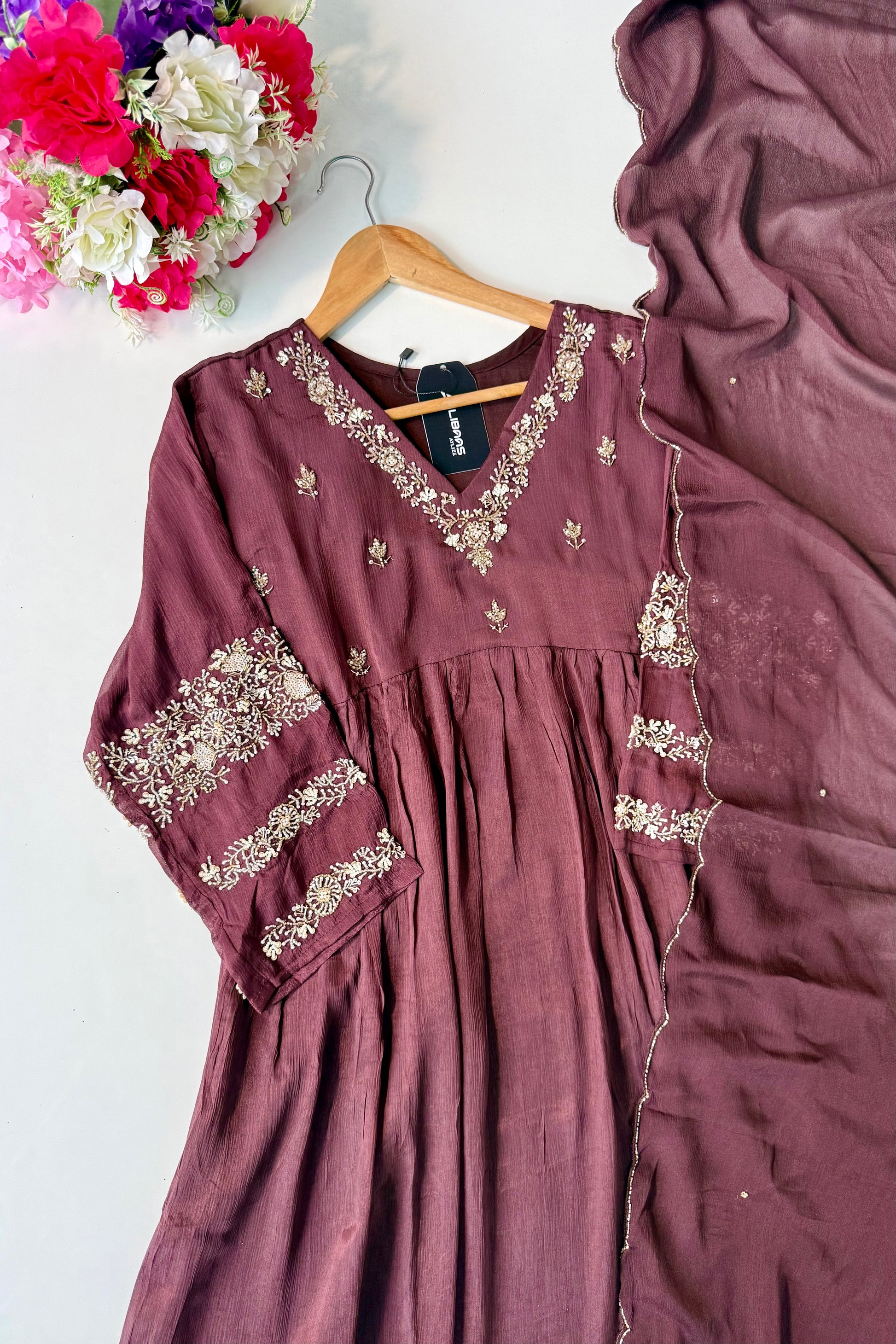 “Az026” Premium Party Wear Chinnon Anarkali Suit set 🛍️