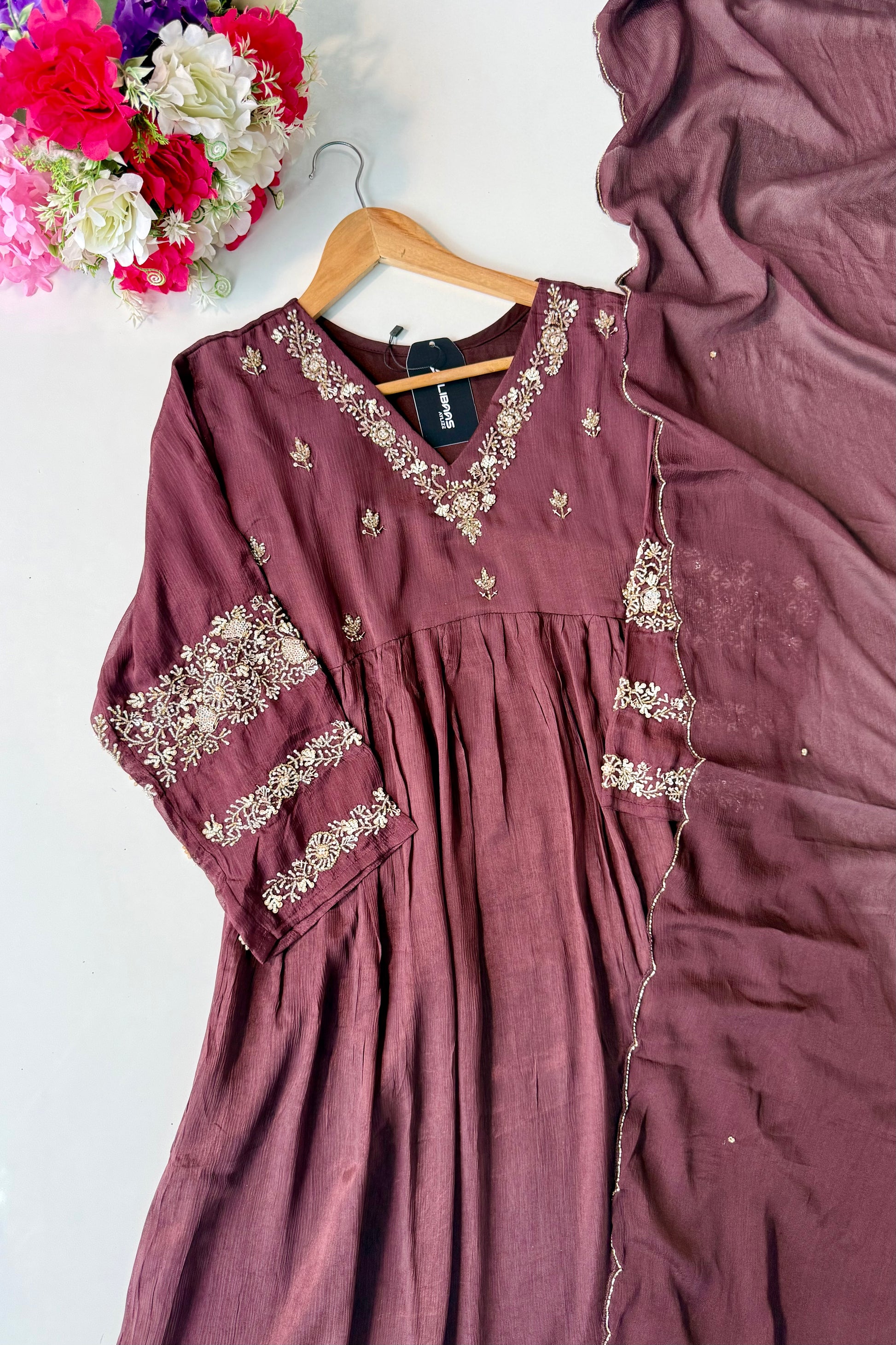 “Az026” Premium Party Wear Chinnon Anarkali Suit set 🛍️