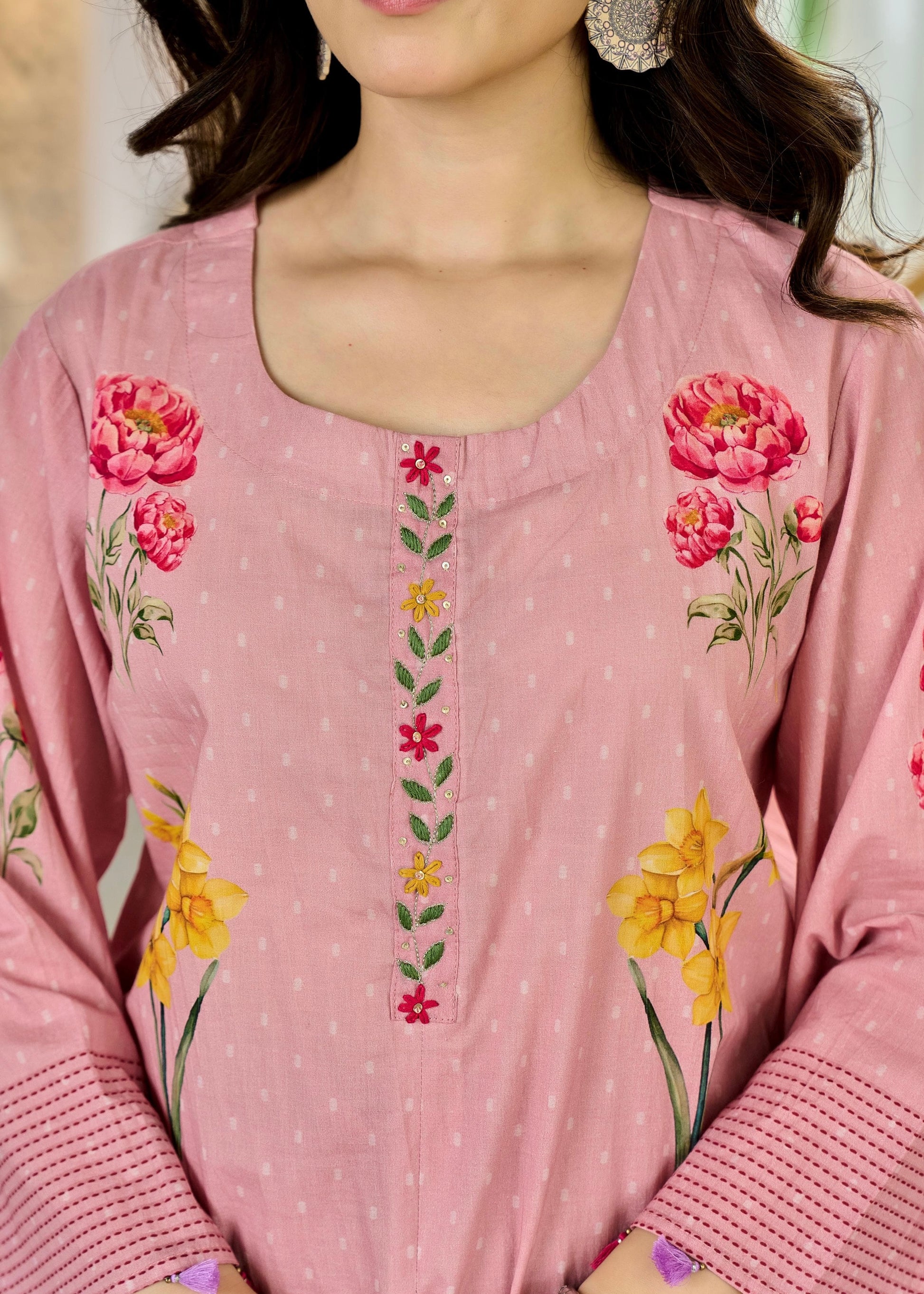 “AVLEEN" Premium Cotton dobby printed kurta set