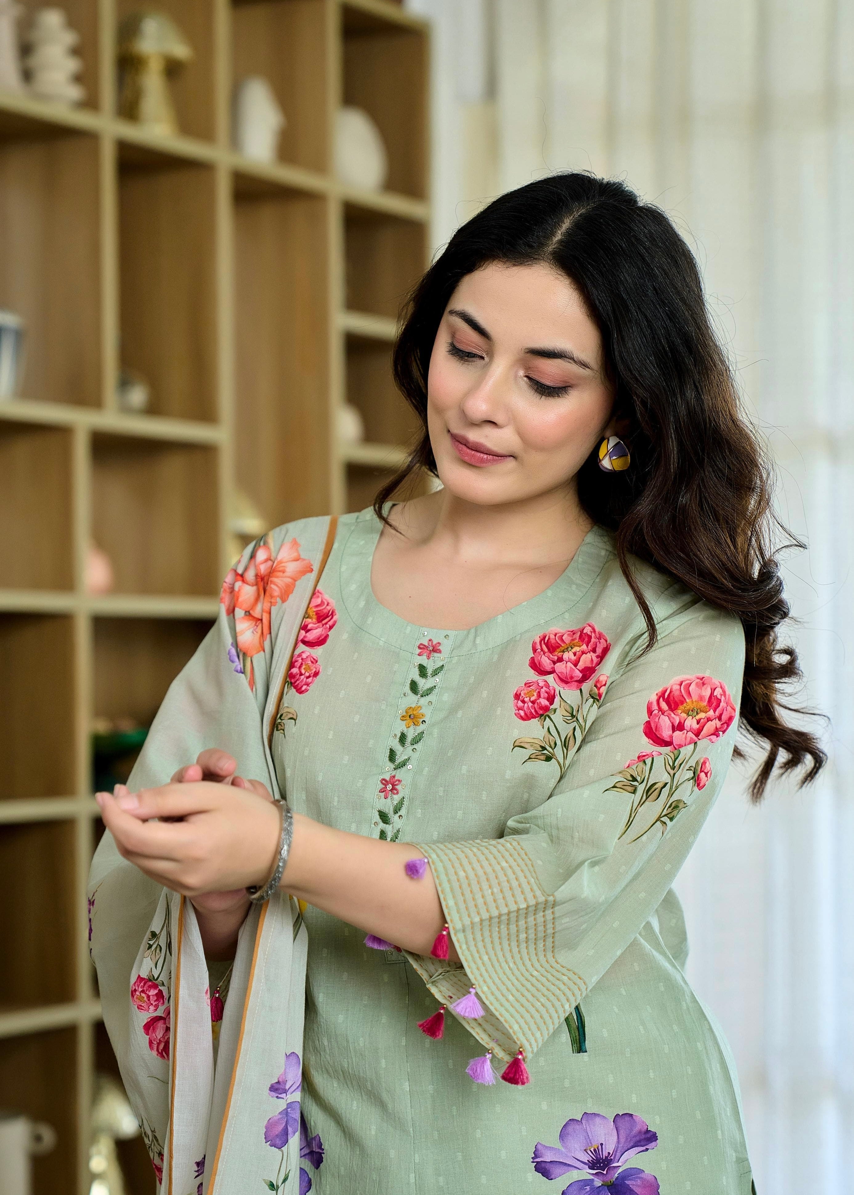 “AVLEEN" Premium Cotton dobby printed kurta set
