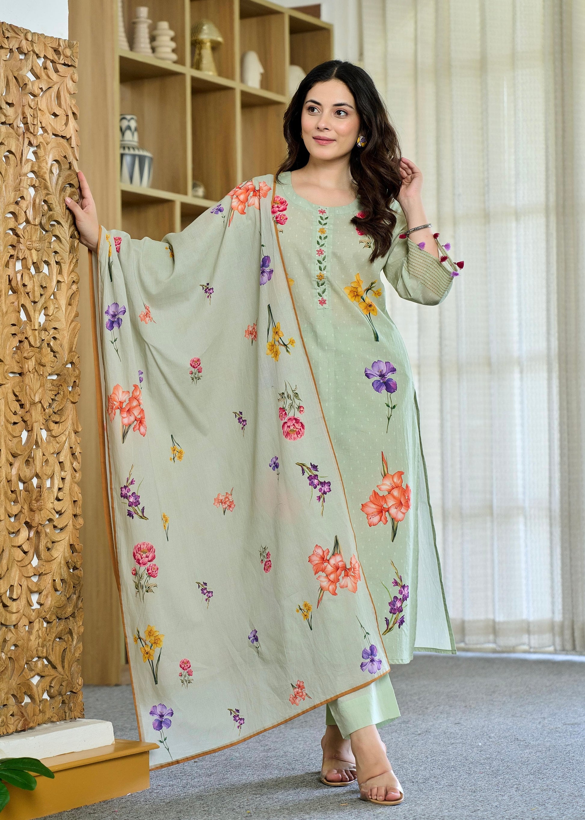 “AVLEEN" Premium Cotton dobby printed kurta set