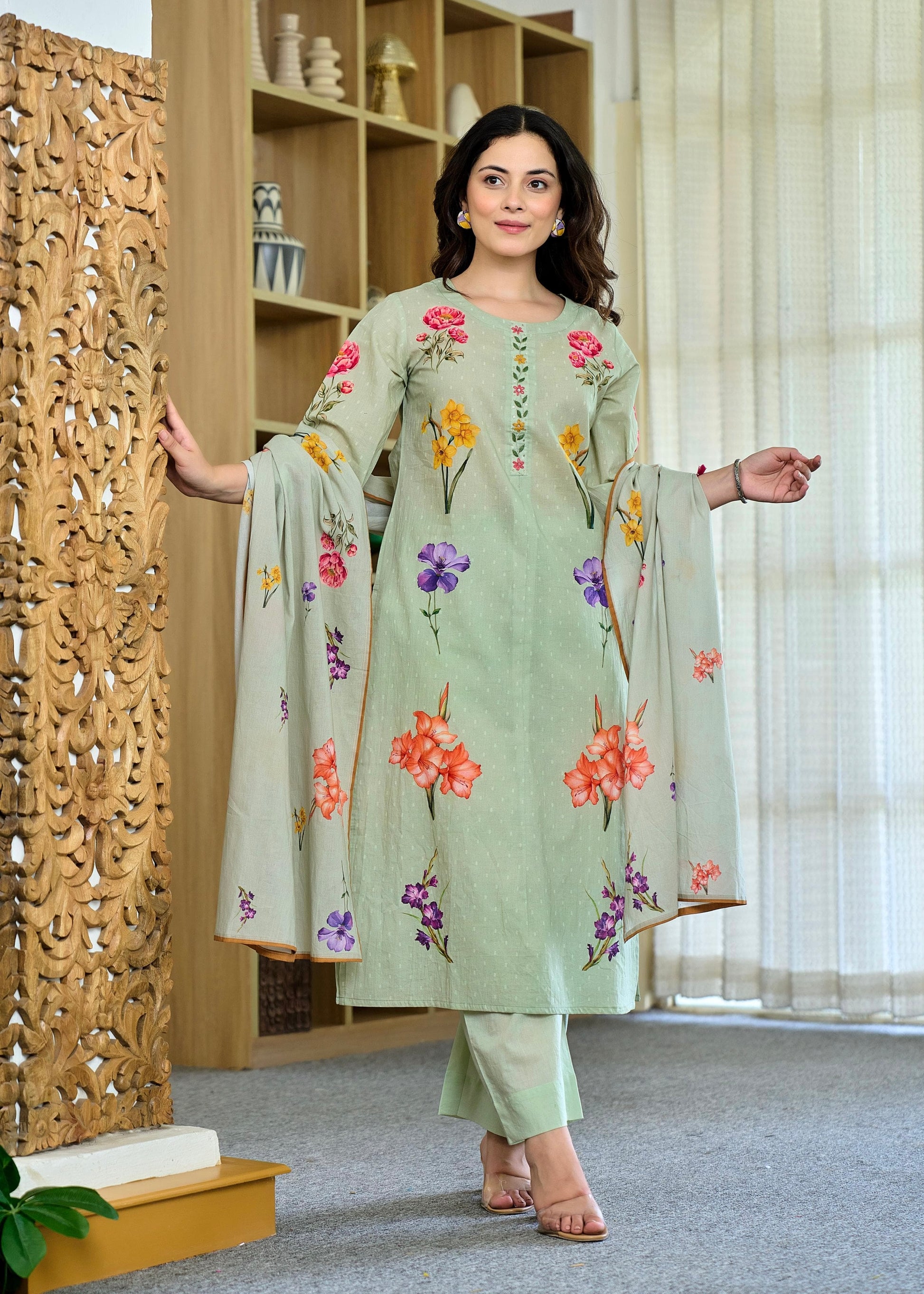 “AVLEEN" Premium Cotton dobby printed kurta set