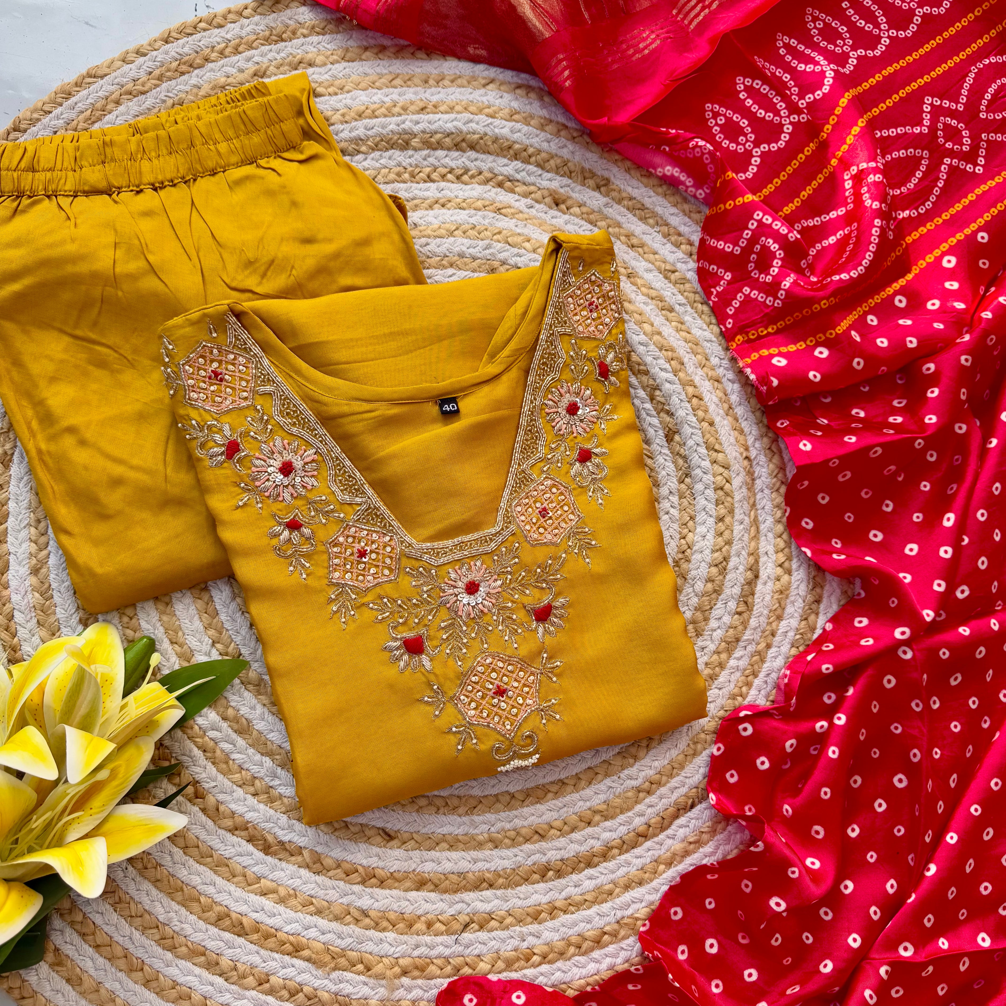 “SHARARA” Yellow shades dola silk kurti sharara with gajji silk dupatta set