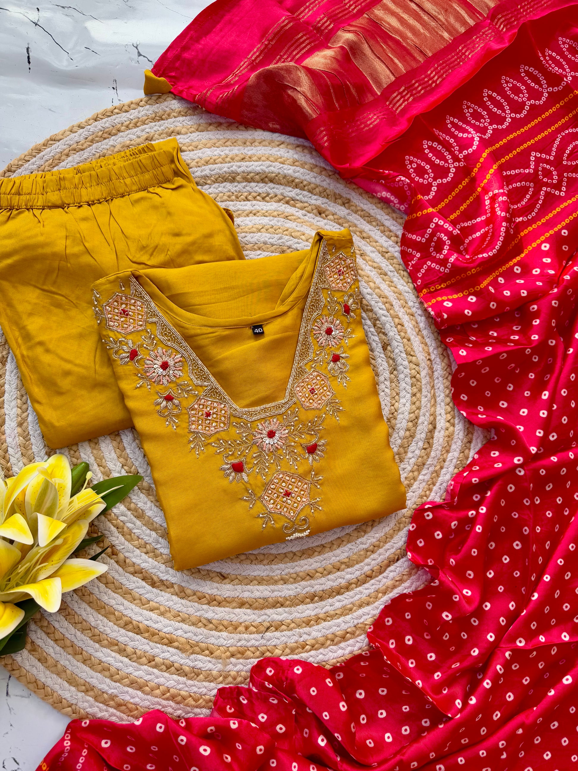 “SHARARA” Yellow shades dola silk kurti sharara with gajji silk dupatta set