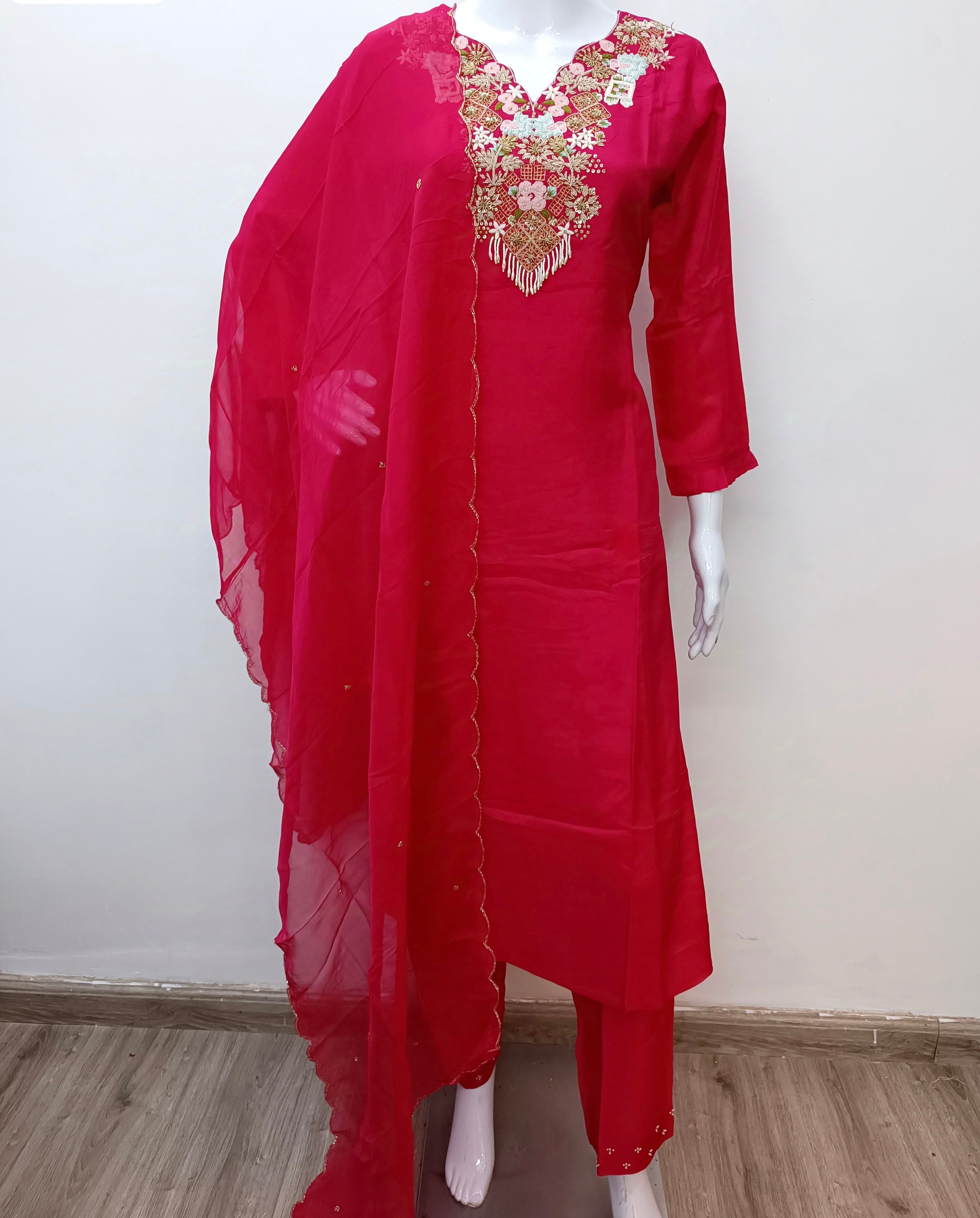 “Aahana ” Premium heavy handwork dola silk kurti set