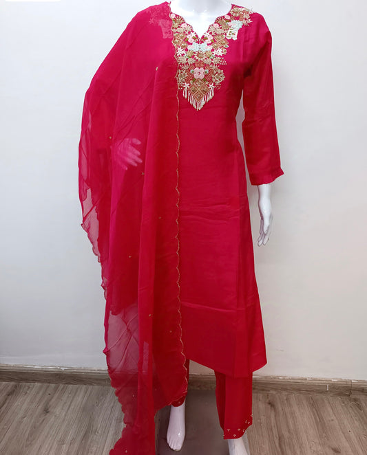 “Aahana ” Premium heavy handwork dola silk kurti set