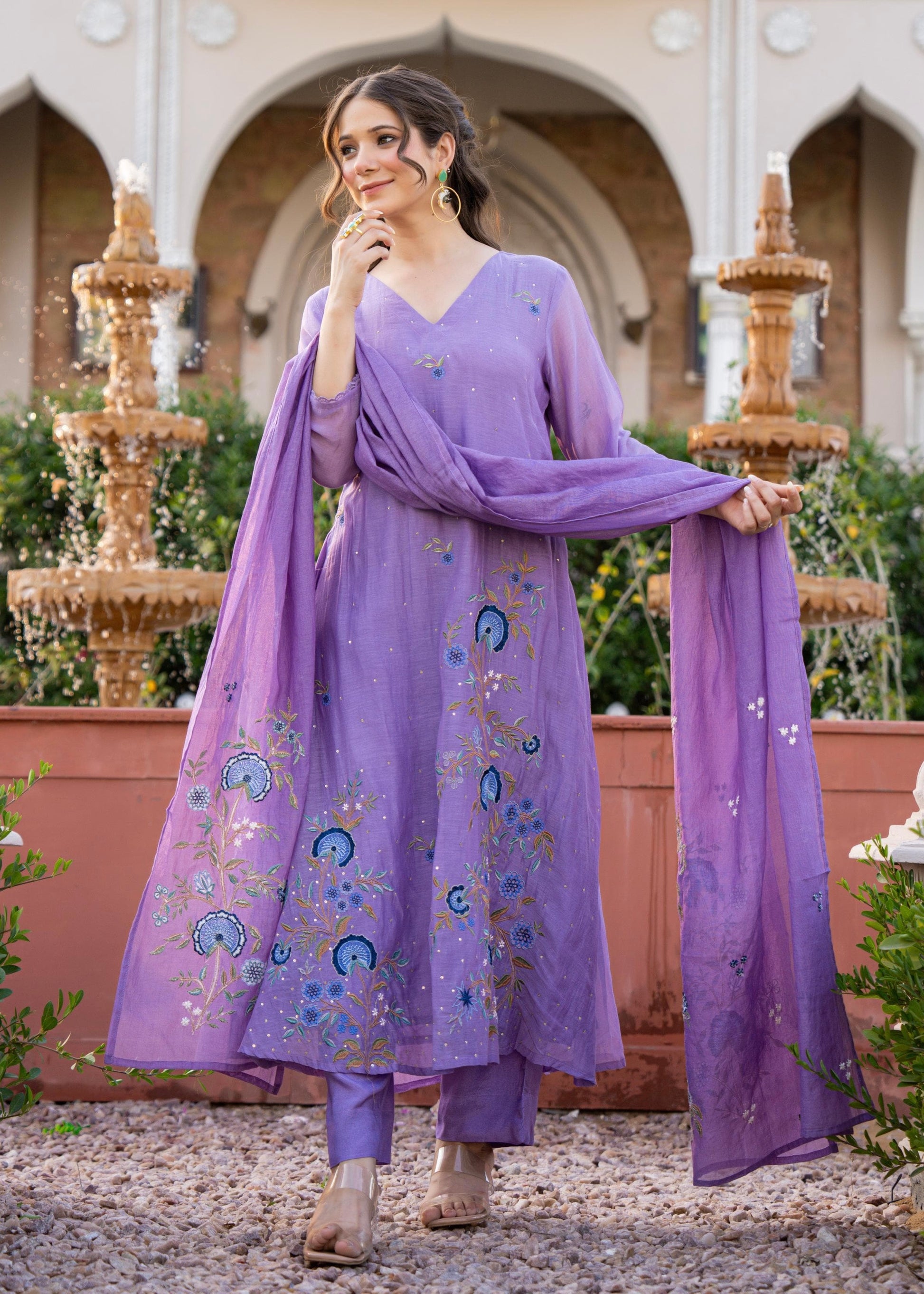 “EKTA” Beautiful premium Mul Chanderi  anarkali suit set