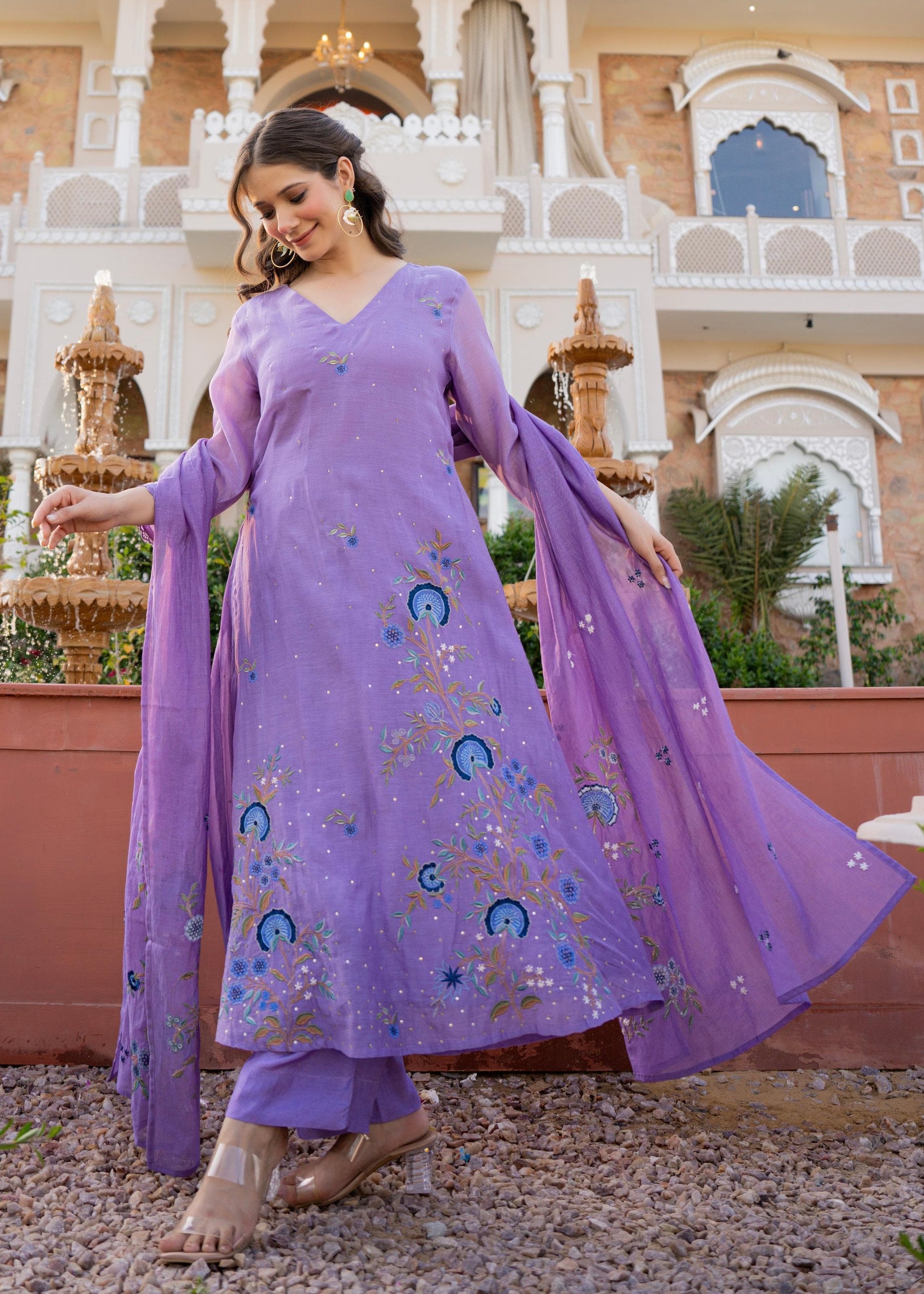 “EKTA” Beautiful premium Mul Chanderi  anarkali suit set
