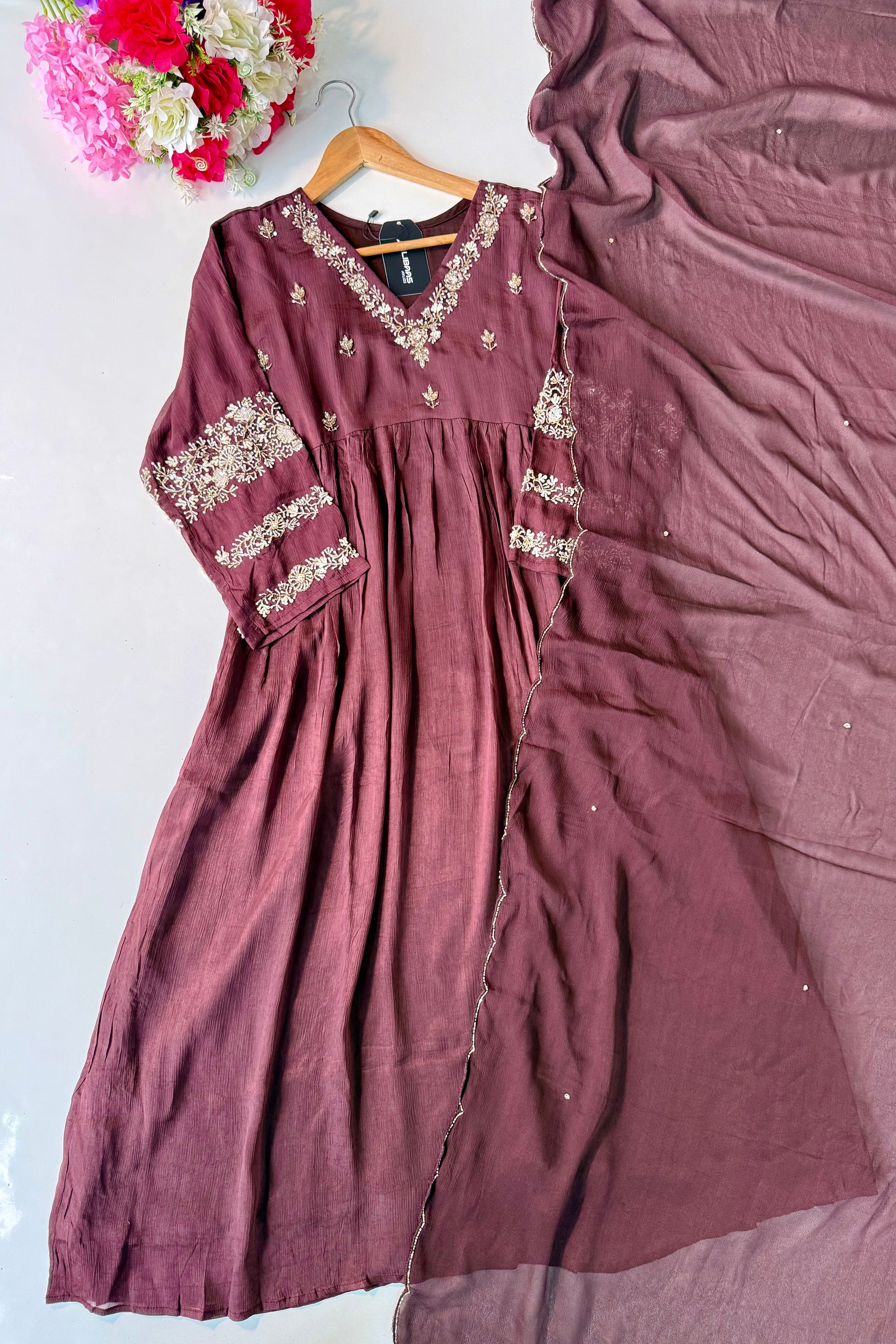 “Az026” Premium Party Wear Chinnon Anarkali Suit set 🛍️