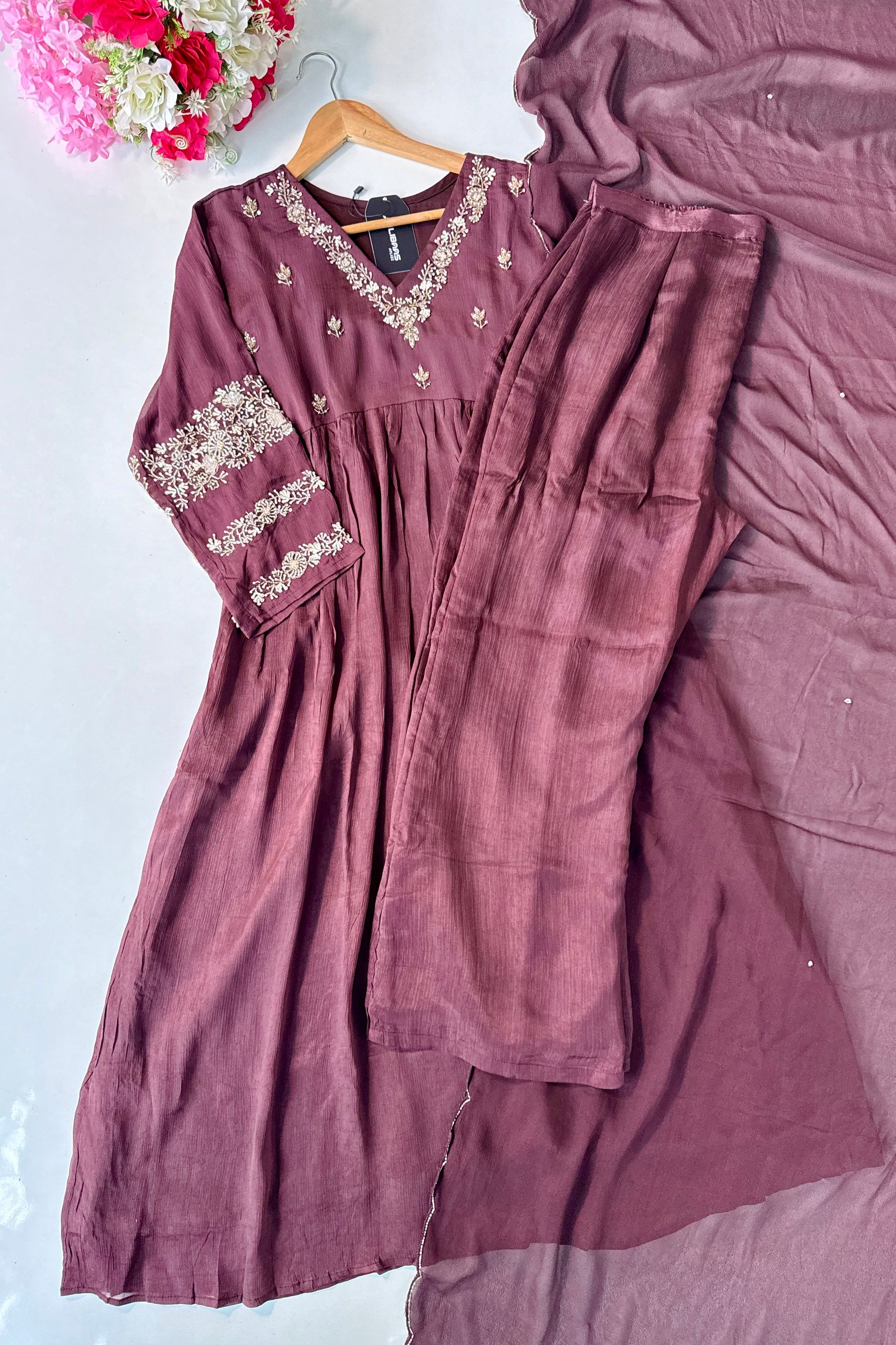 “Az026” Premium Party Wear Chinnon Anarkali Suit set 🛍️
