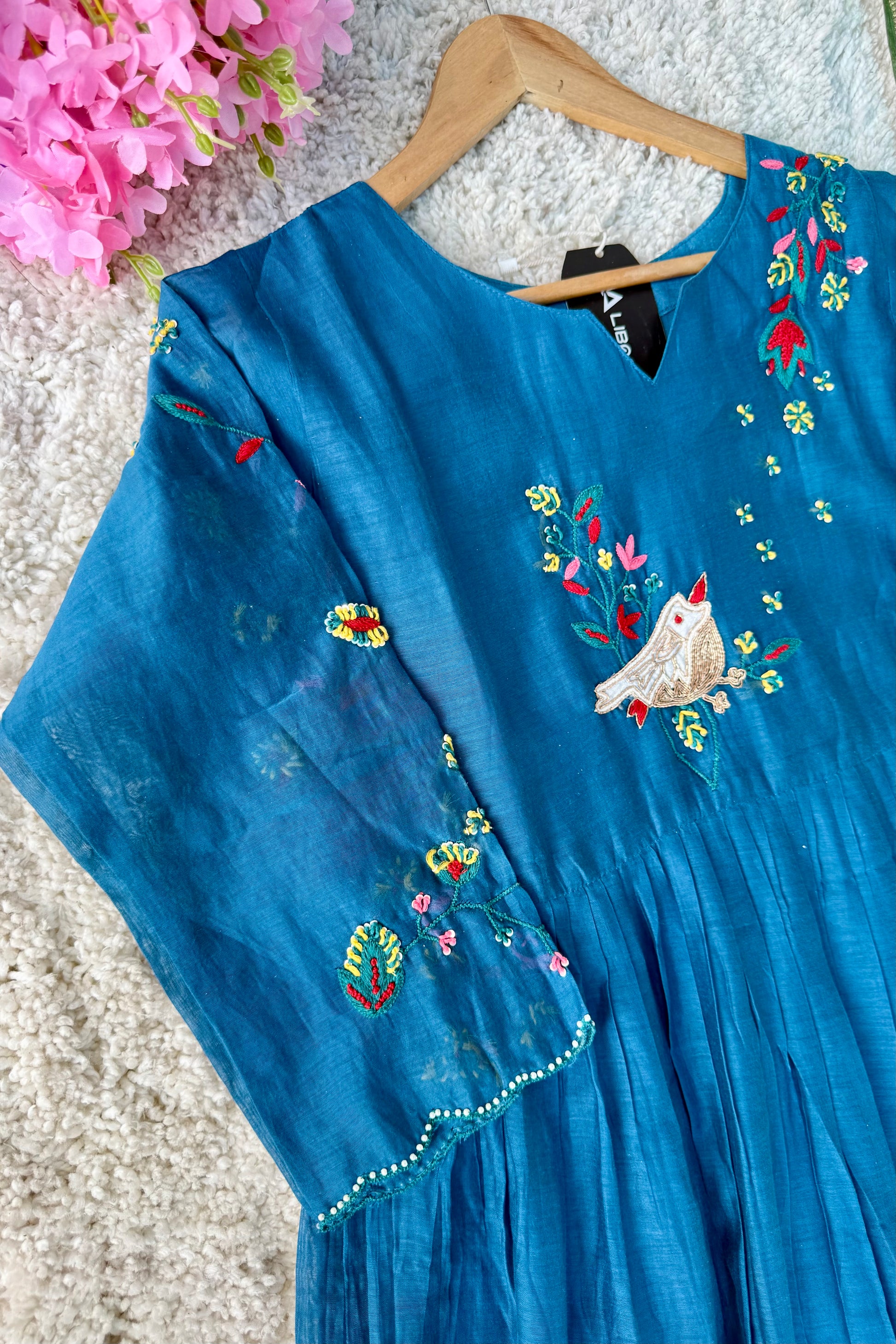 🛍️”Evie –  Premium Mul Chanderi Thred Work A Line Kurta Set