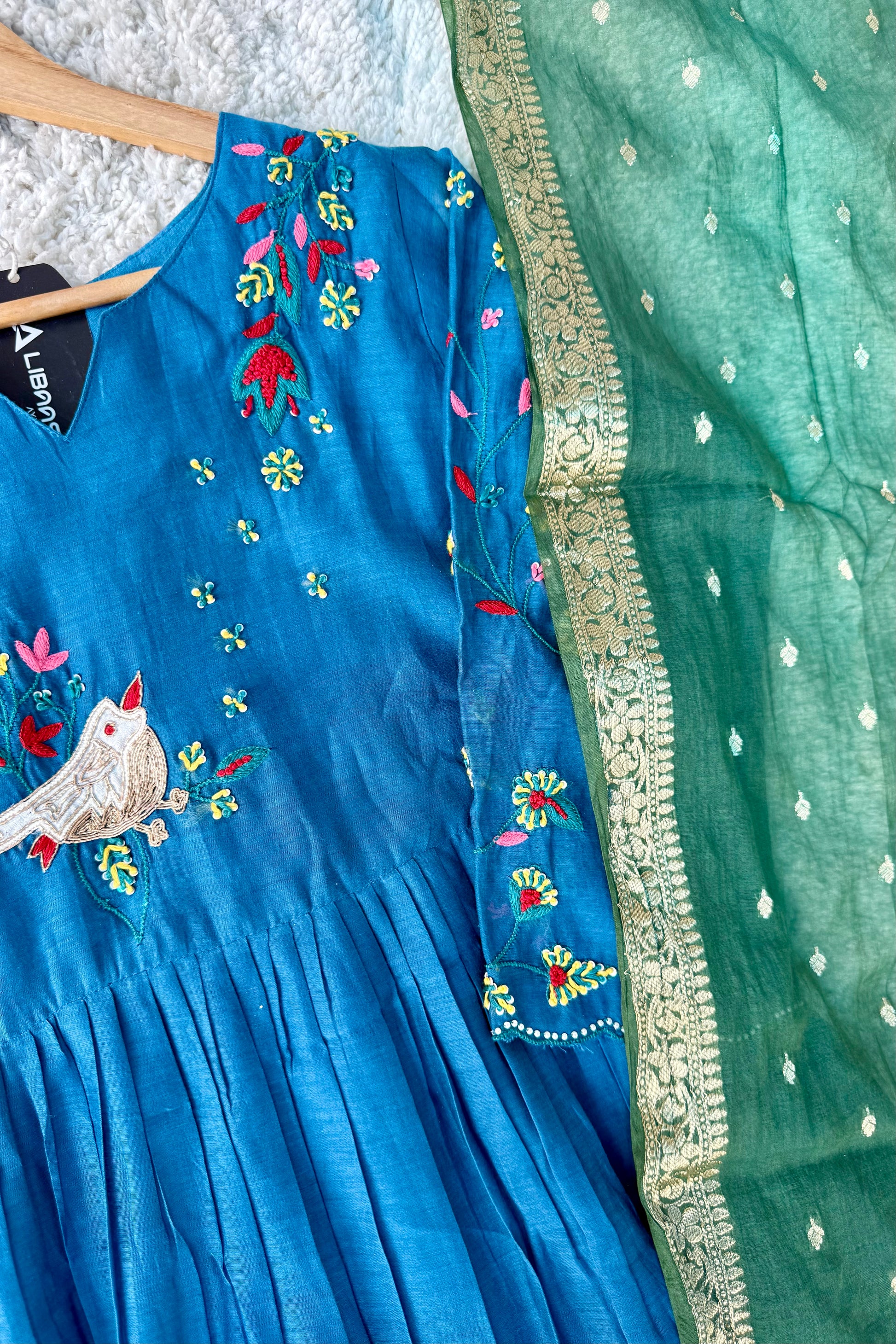 🛍️”Evie –  Premium Mul Chanderi Thred Work A Line Kurta Set