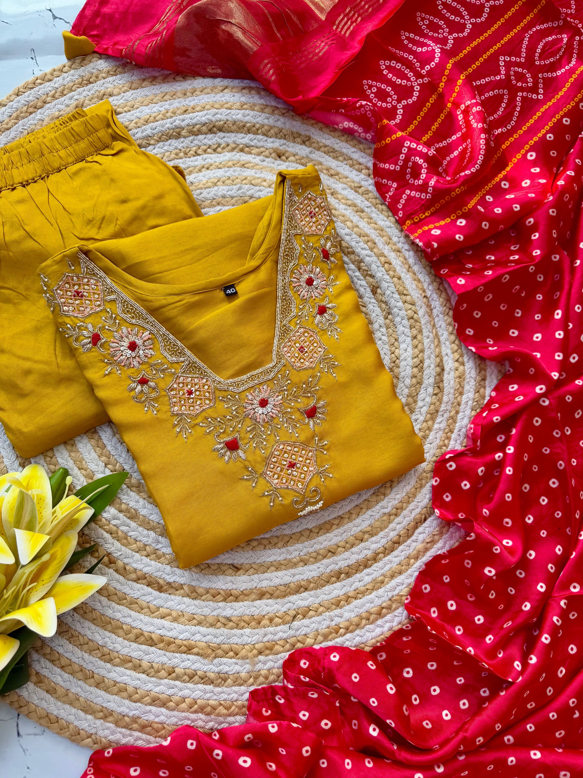 “SHARARA” Yellow shades dola silk kurti sharara with gajji silk dupatta set