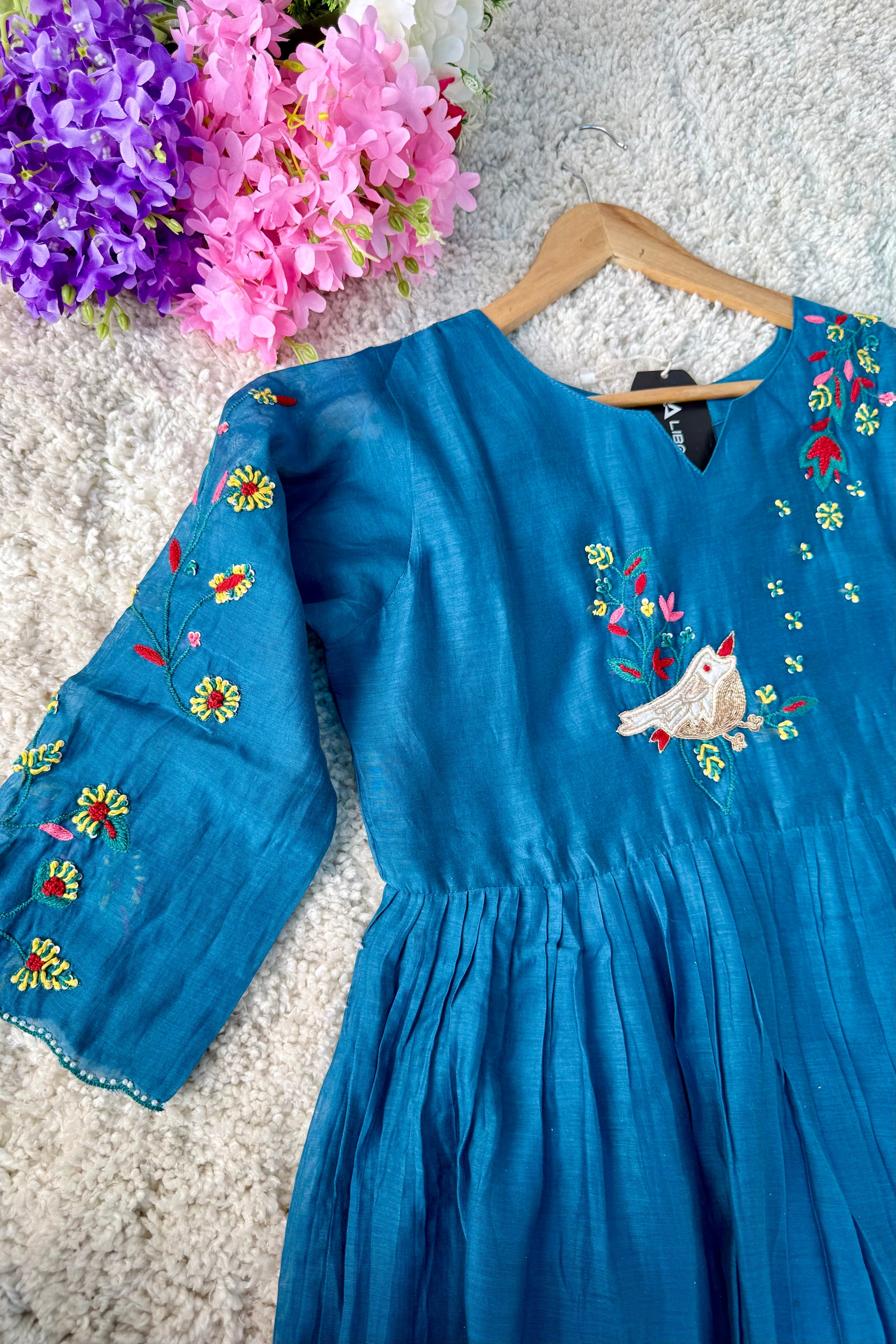 🛍️”Evie –  Premium Mul Chanderi Thred Work A Line Kurta Set