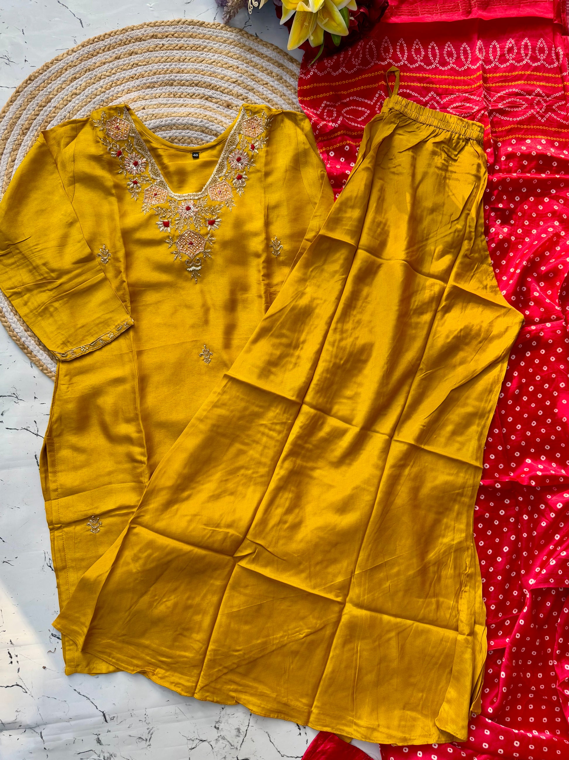 “SHARARA” Yellow shades dola silk kurti sharara with gajji silk dupatta set