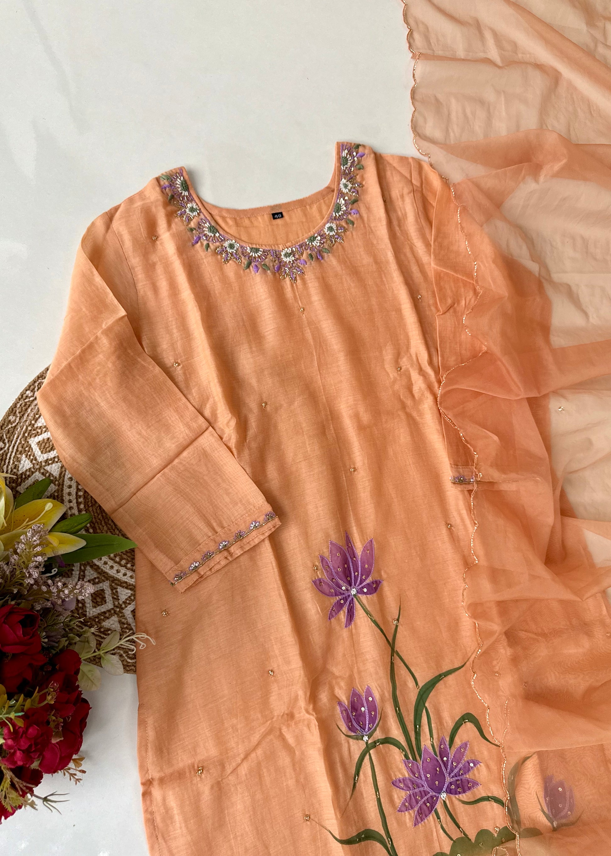 “Aavya” Premium Mul Chanderi handwork kurta set