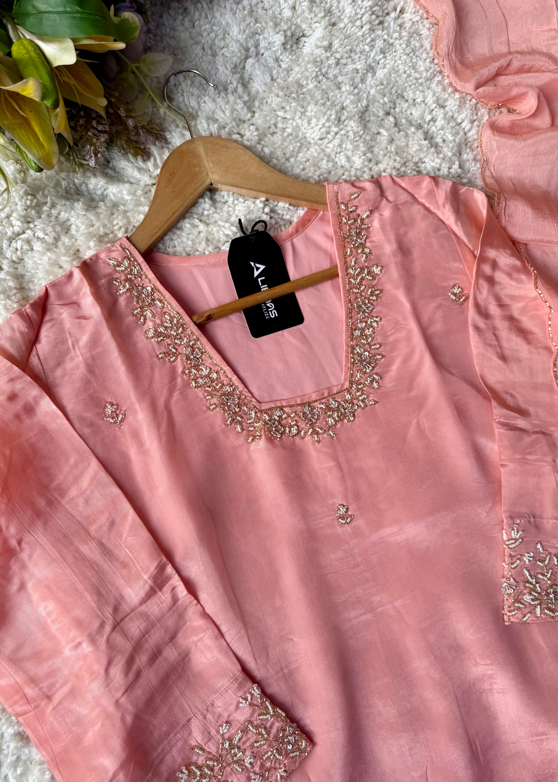 “Inayat” Premium Chinnon handcrafted A- Line  kurta set